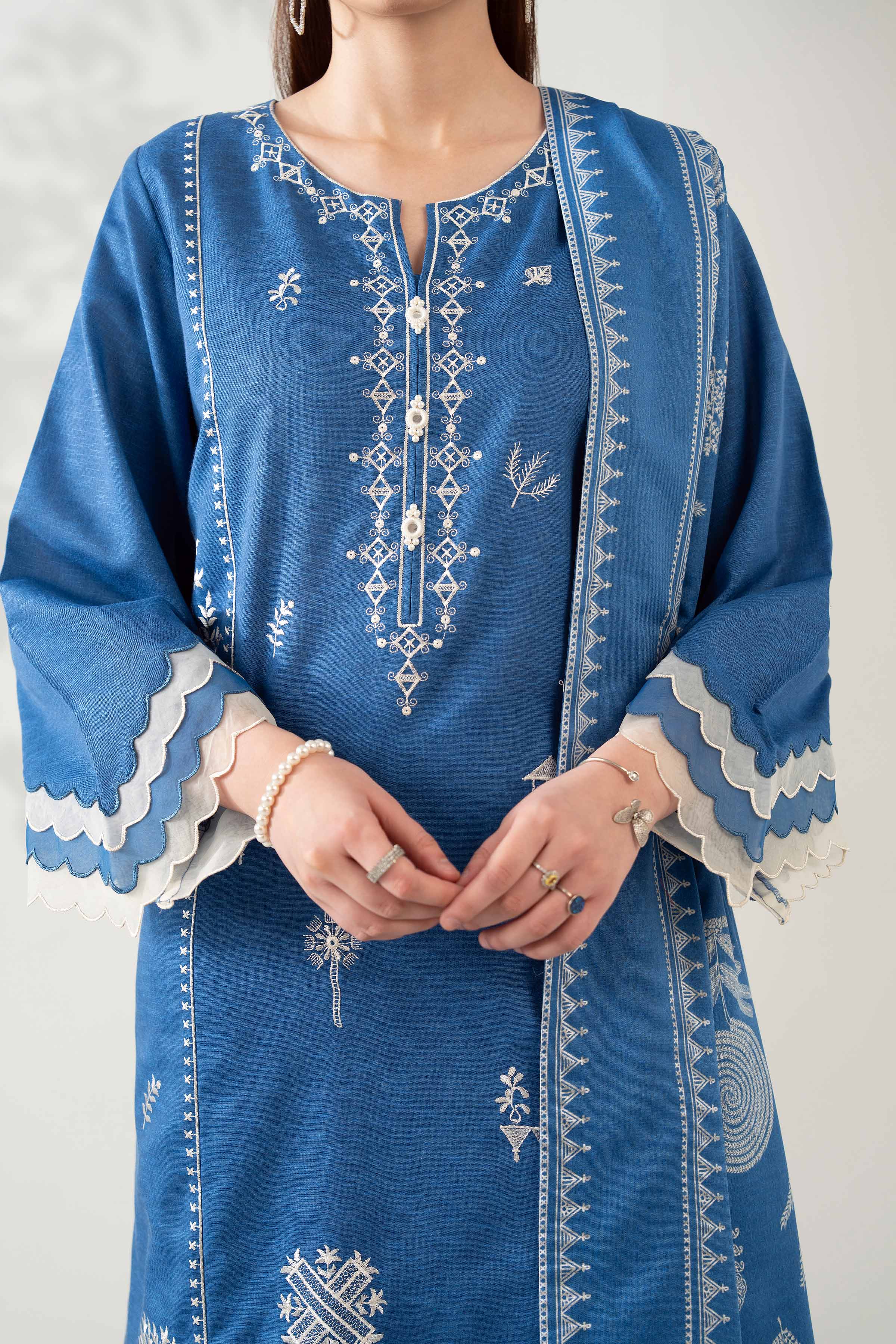 NISHATUAE - Blue Embroidered Karandi 3-piece Unstitched Suit