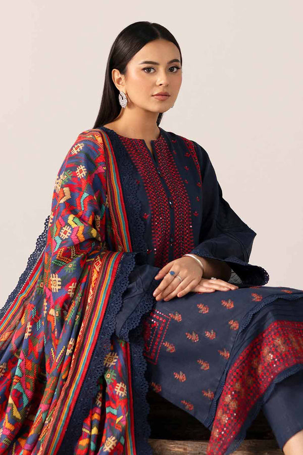 NishatUAE -  Blue Embroidered Karandi 3-piece Unstitched Suit