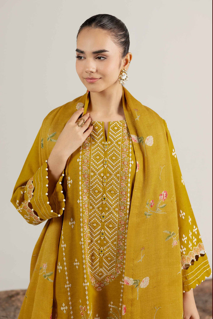 NishatUAE -  Yellow Embroidered Karandi 3-piece Unstitched Suit