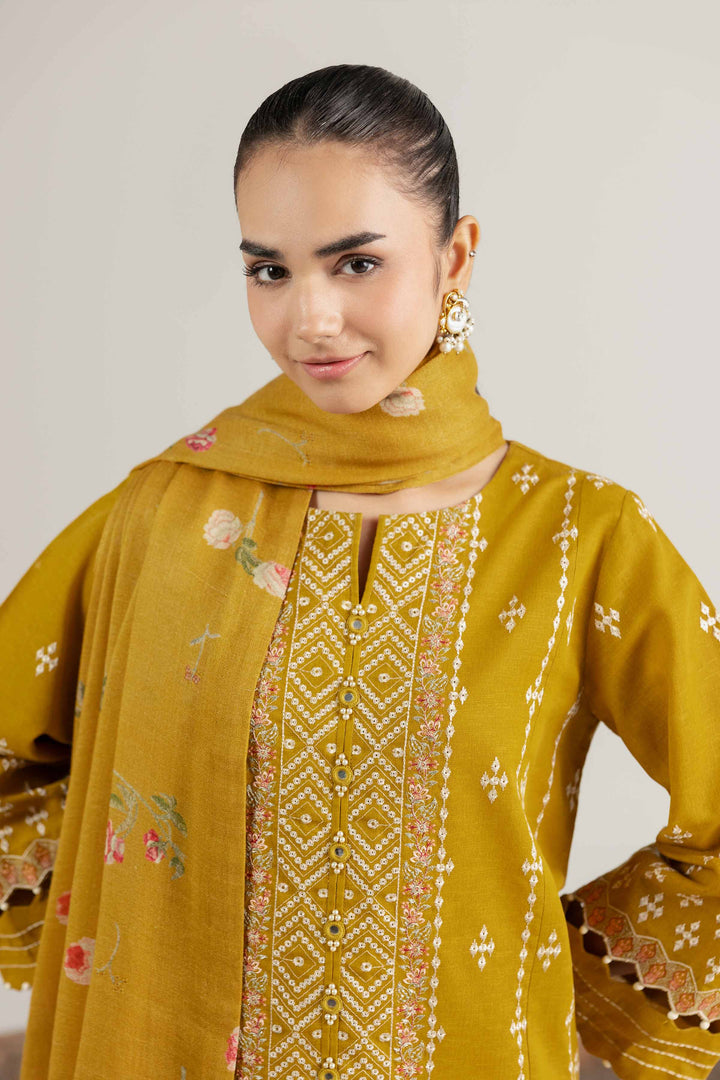 NishatUAE -  Yellow Embroidered Karandi 3-piece Unstitched Suit