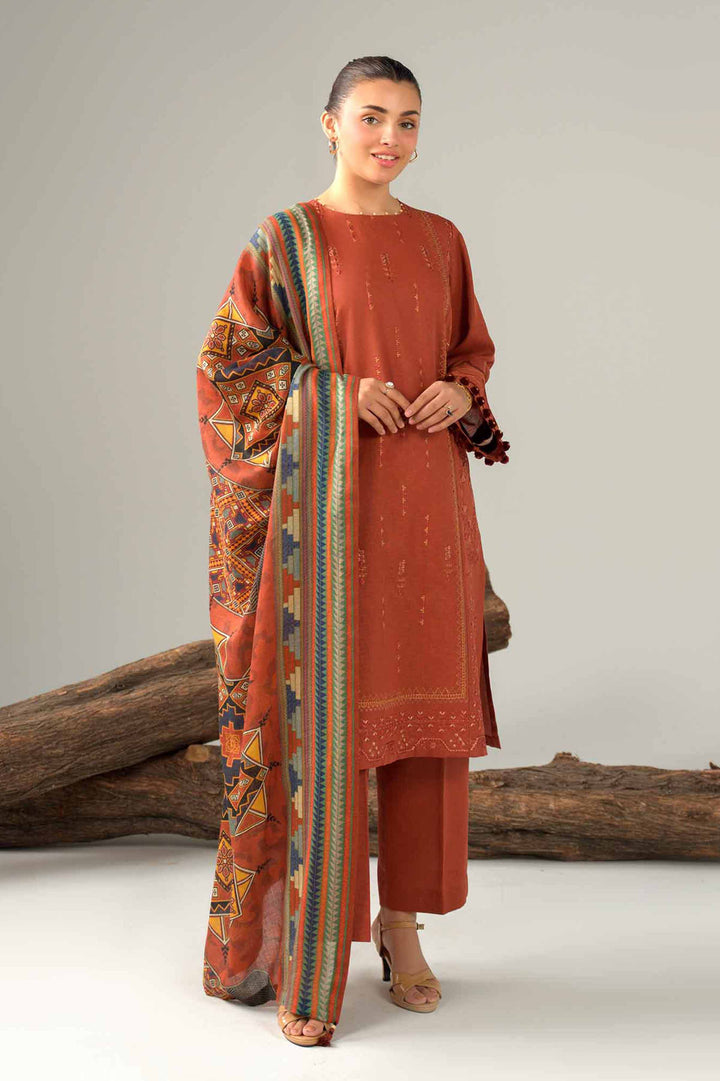 NishatUAE -  Orange Embroidered Karandi 3-piece Unstitched Suit