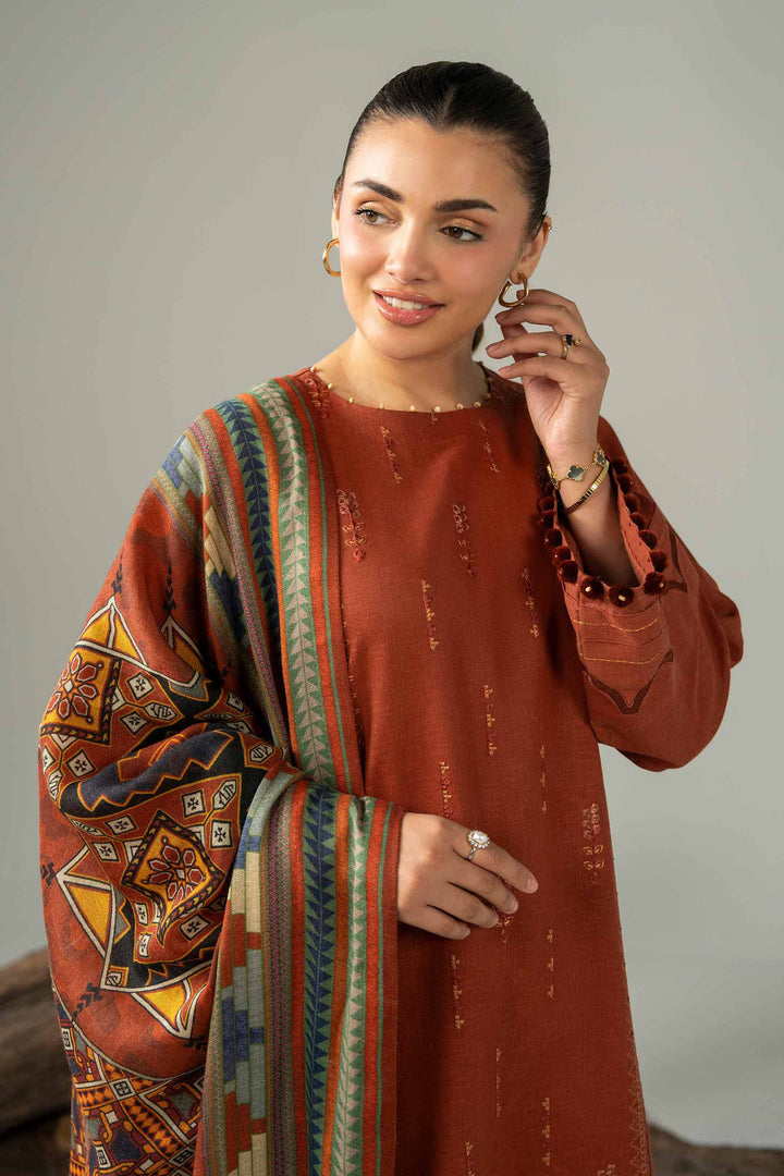 NishatUAE -  Orange Embroidered Karandi 3-piece Unstitched Suit