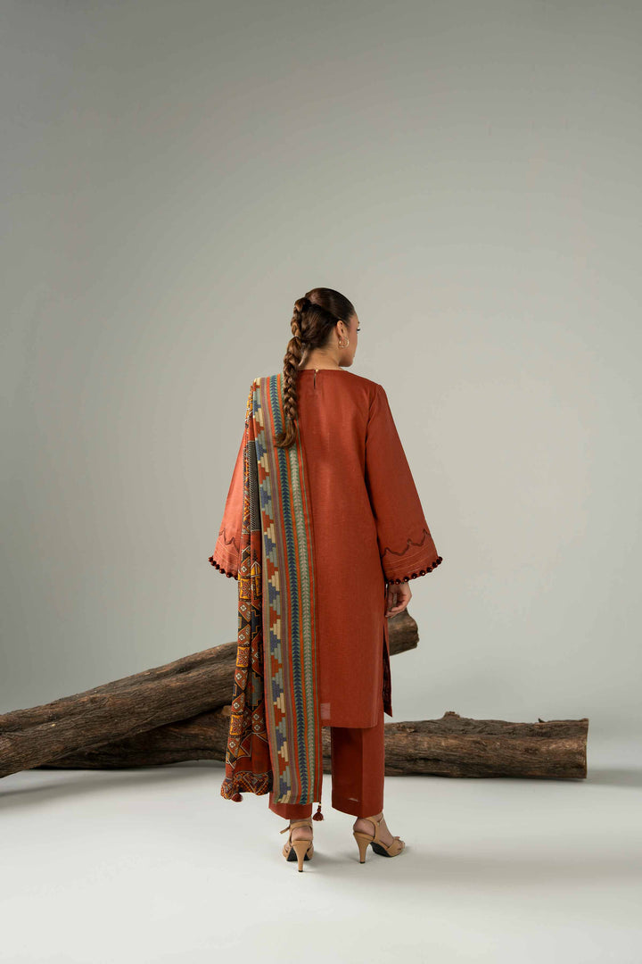 NishatUAE -  Orange Embroidered Karandi 3-piece Unstitched Suit