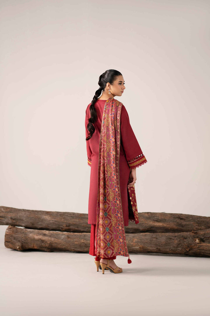 NishatUAE -  Multi & Bright Red Embroidered Karandi 3-piece Unstitched Suit