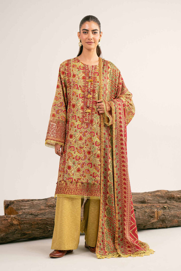 NishatUAE -  Green & Rust Embroidered Karandi 3-piece Unstitched Suit