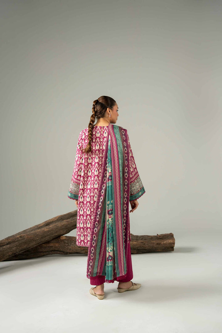 NishatUAE -  Burgundy & Beige Embroidered Karandi 3-piece Unstitched Suit