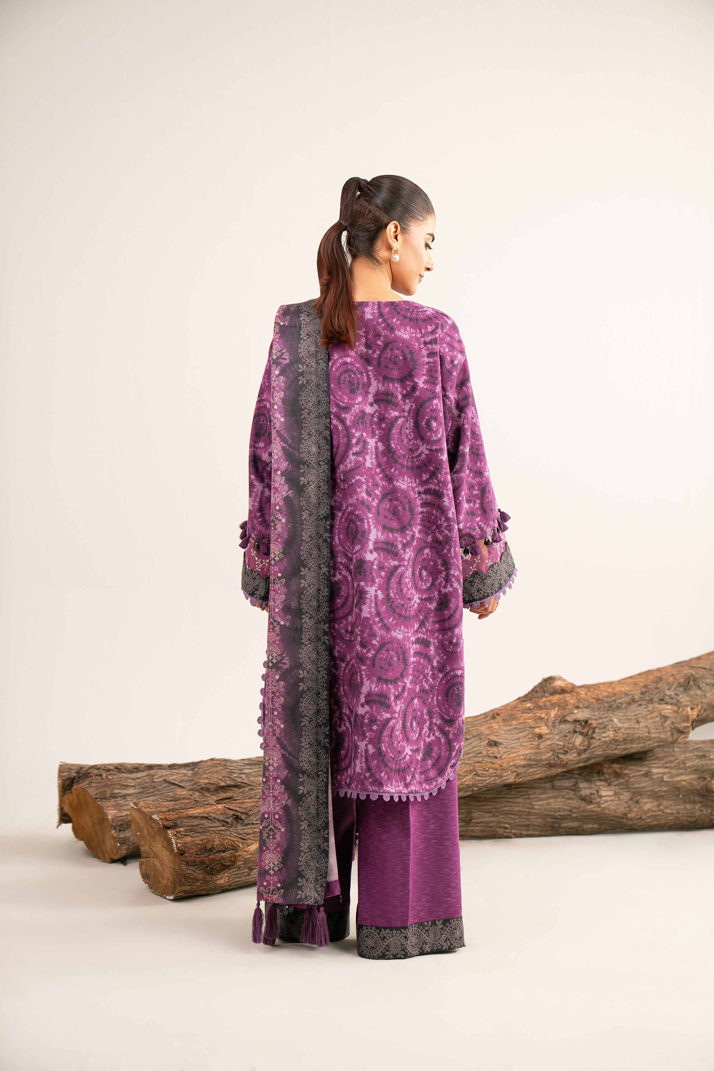 NishatUAE -  Purple & Mauve Embroidered Karandi 3-piece Unstitched Suit
