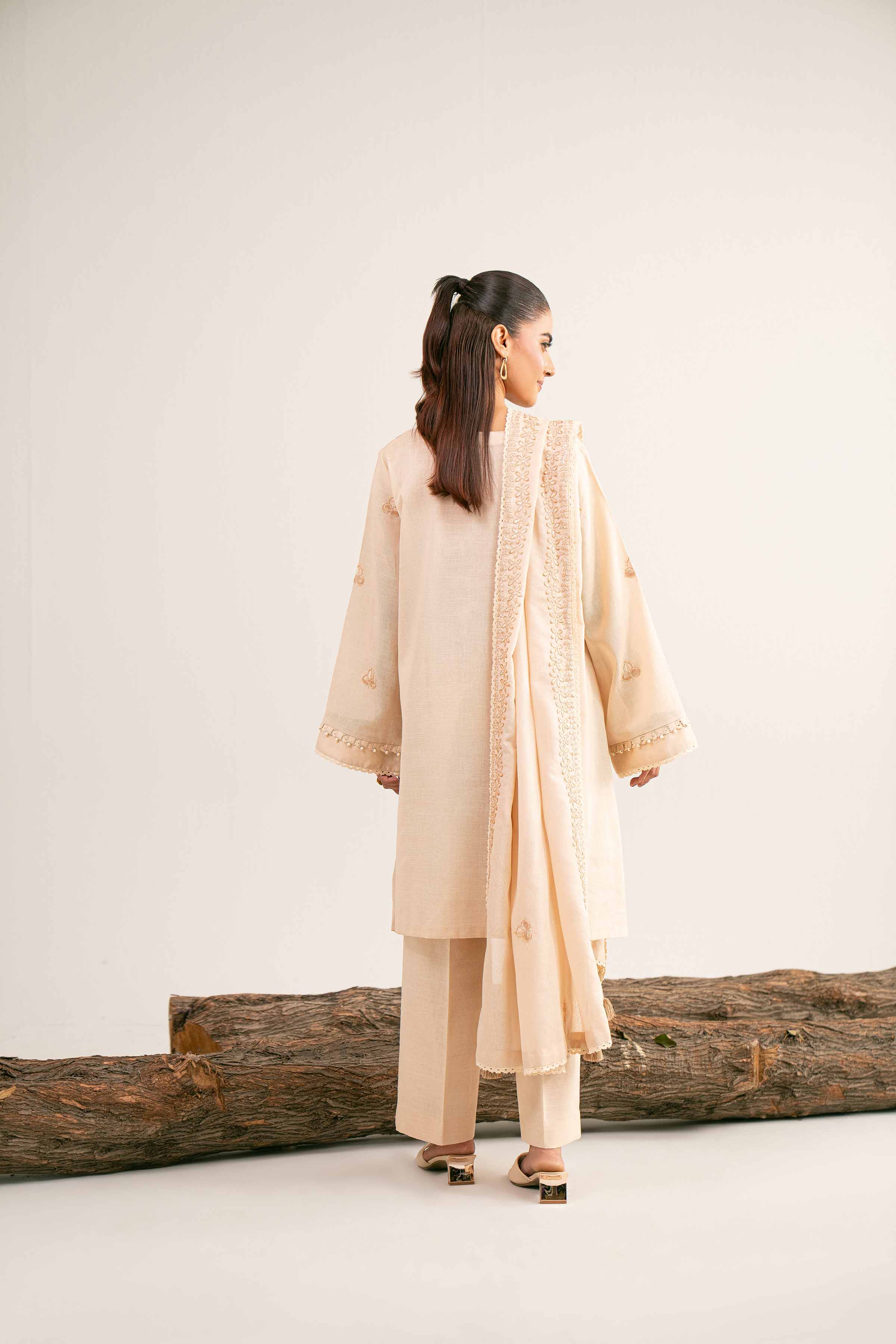 NishatUAE - Off White Embroidered Khaddar 3-piece Unstitched Suit