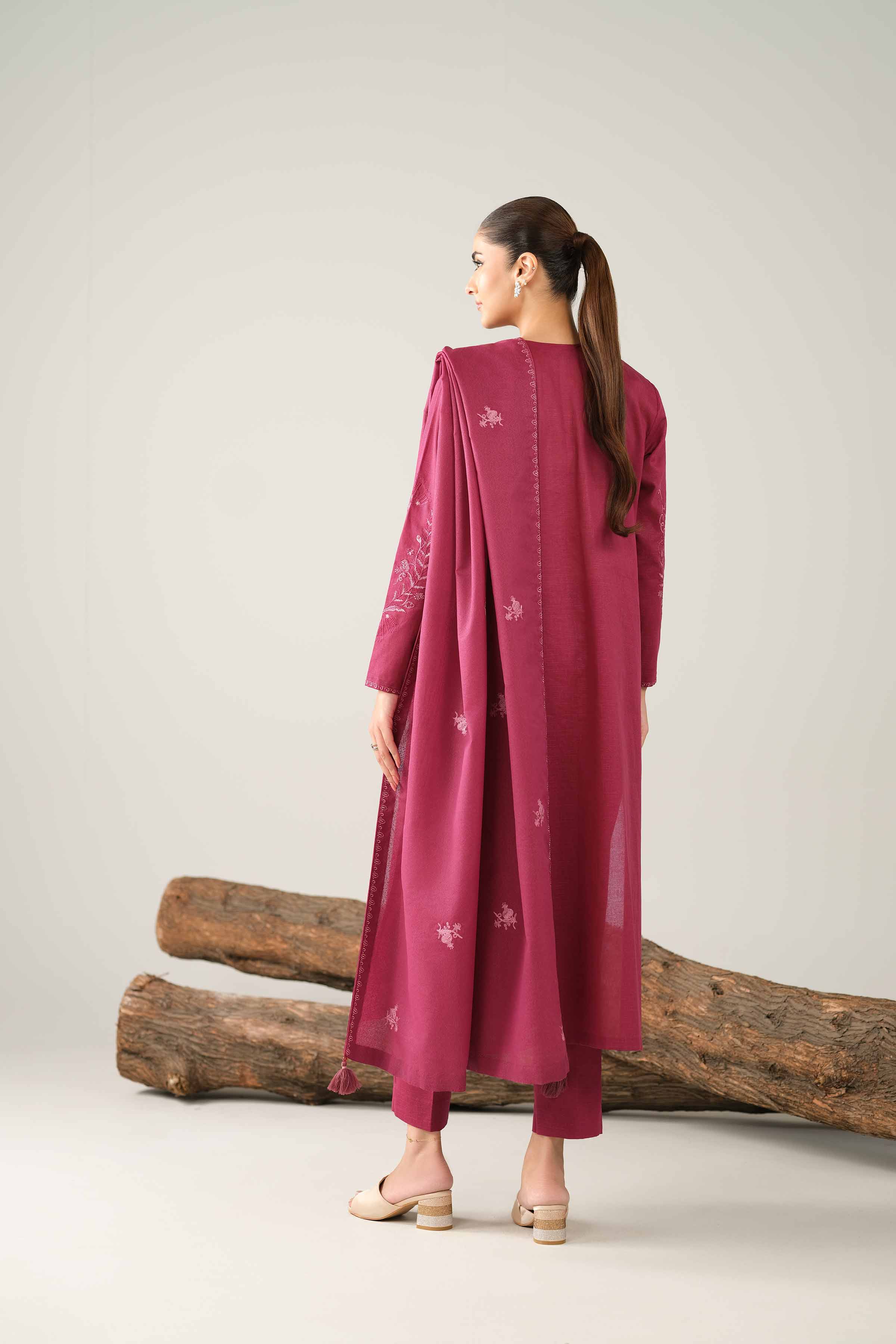 NishatUAE - Burgundy Embroidered Khaddar 3-piece Unstitched Suit