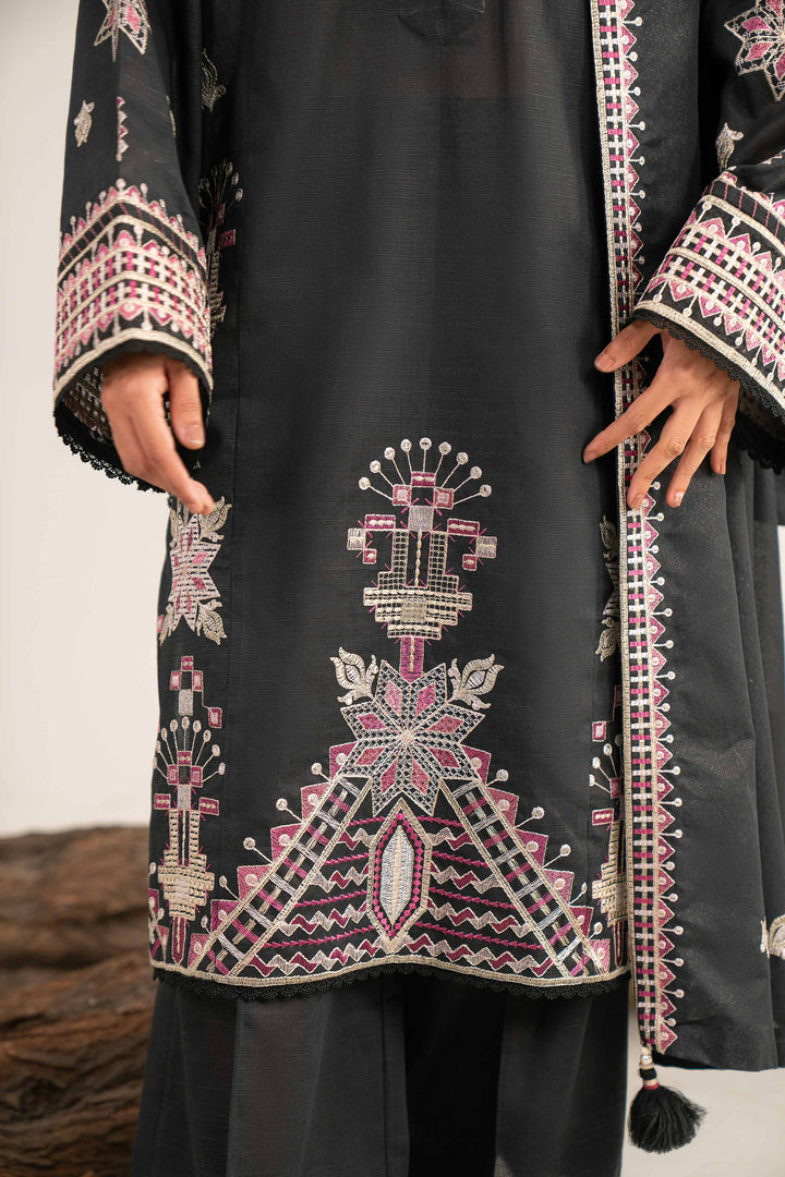 NishatUAE -  Black Embroidered Khaddar 3-piece Unstitched Suit