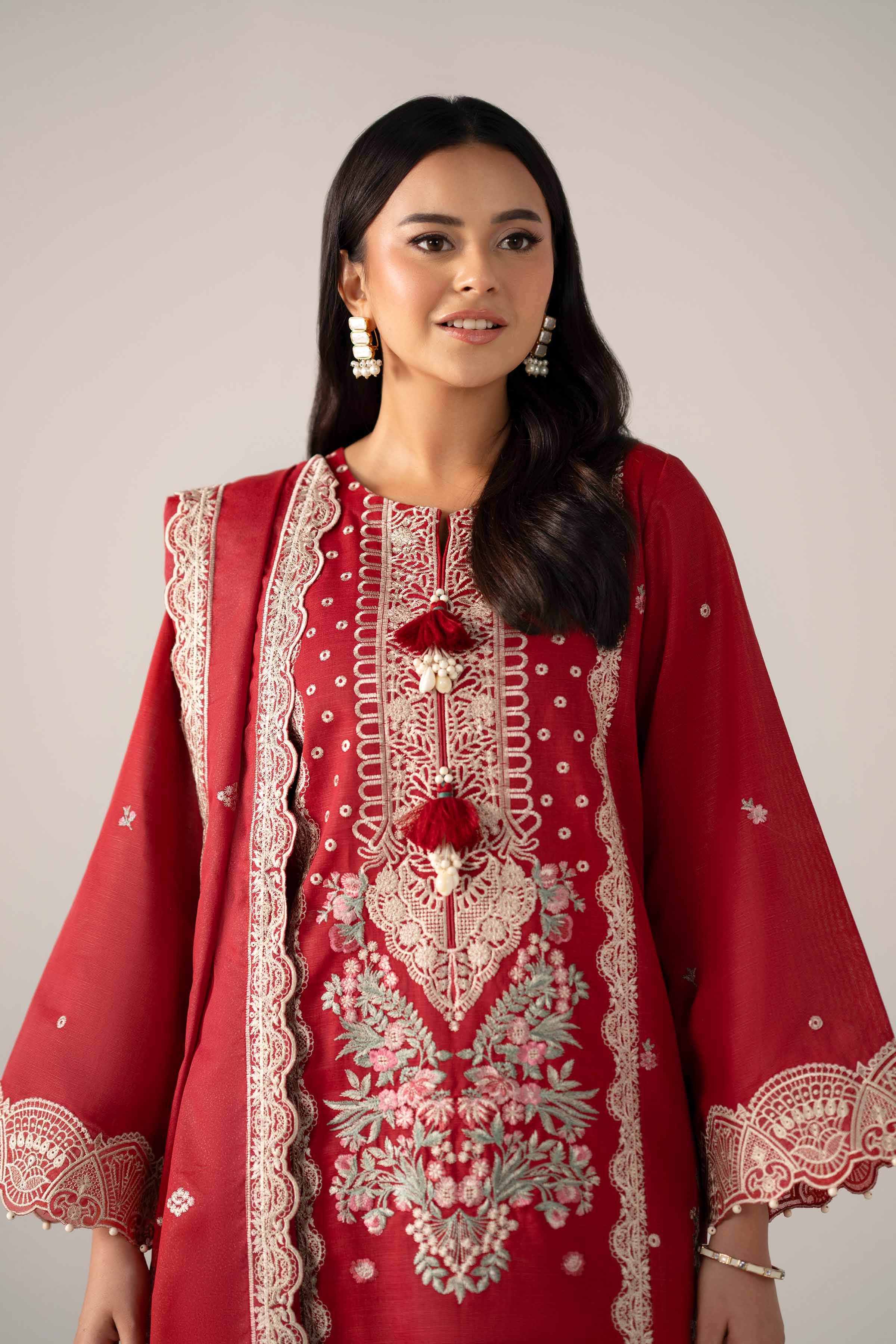 NishatUAE - Red Embroidered Khaddar 3-piece Unstitched Suit