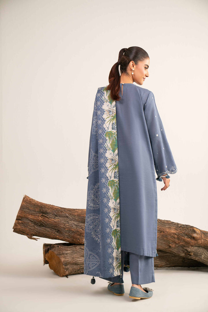 NishatUAE -  Blue & Off White Embroidered Khaddar 3-piece Unstitched Suit