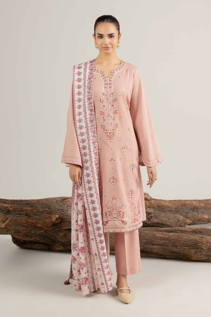NishatUAE -  Pink & Tea Pink Embroidered Khaddar 3-piece Unstitched Suit