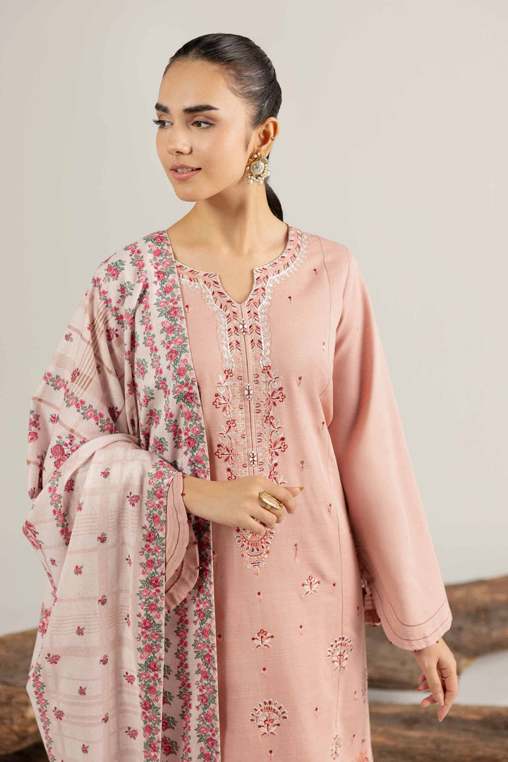 NishatUAE -  Pink & Tea Pink Embroidered Khaddar 3-piece Unstitched Suit