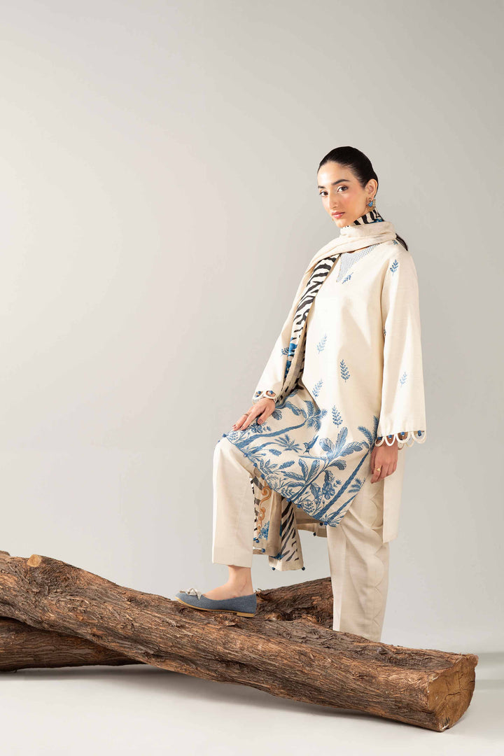 NishatUAE -  Beige Embroidered Khaddar 3-piece Unstitched Suit