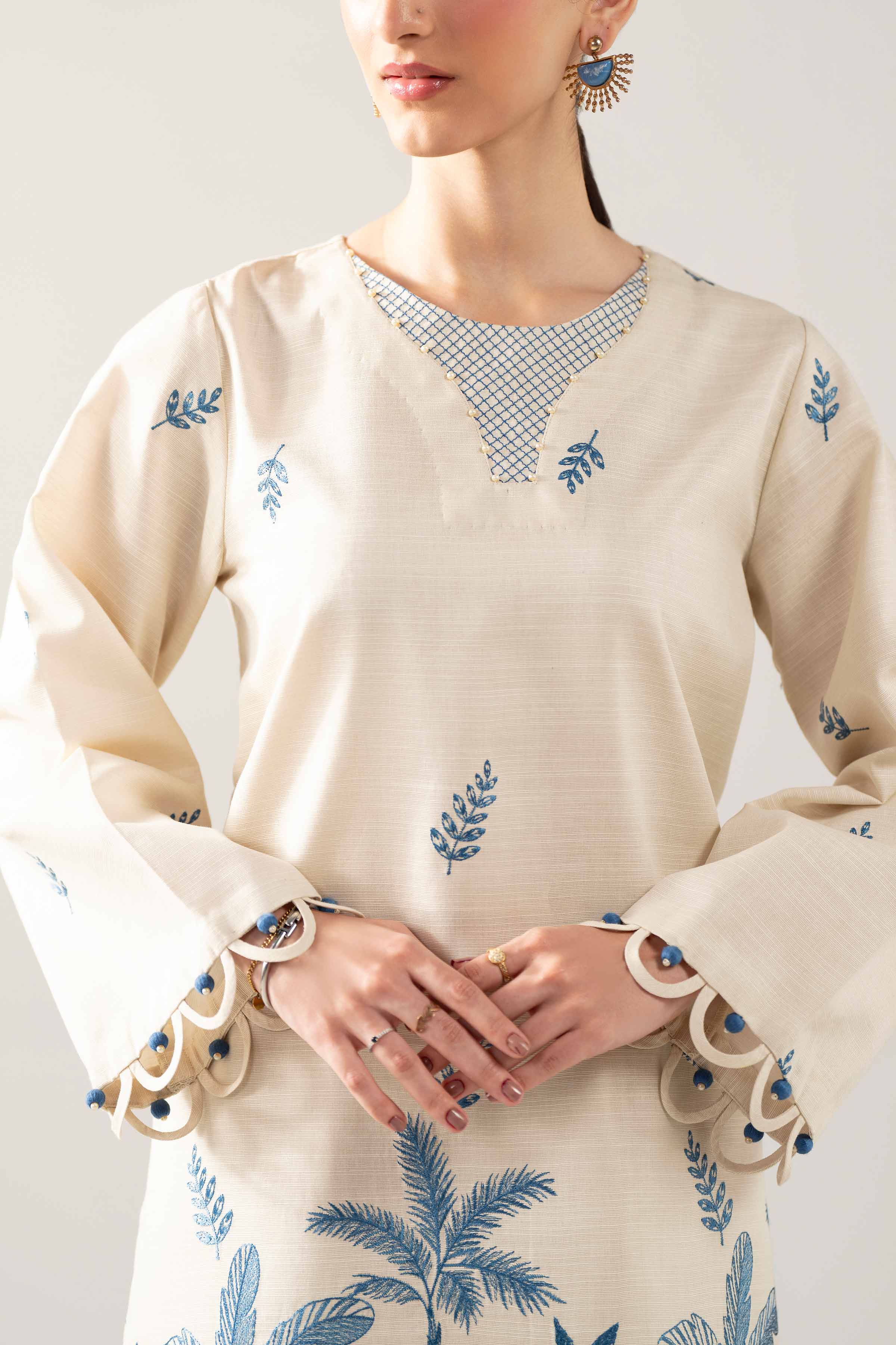 NishatUAE -  Beige Embroidered Khaddar 3-piece Unstitched Suit