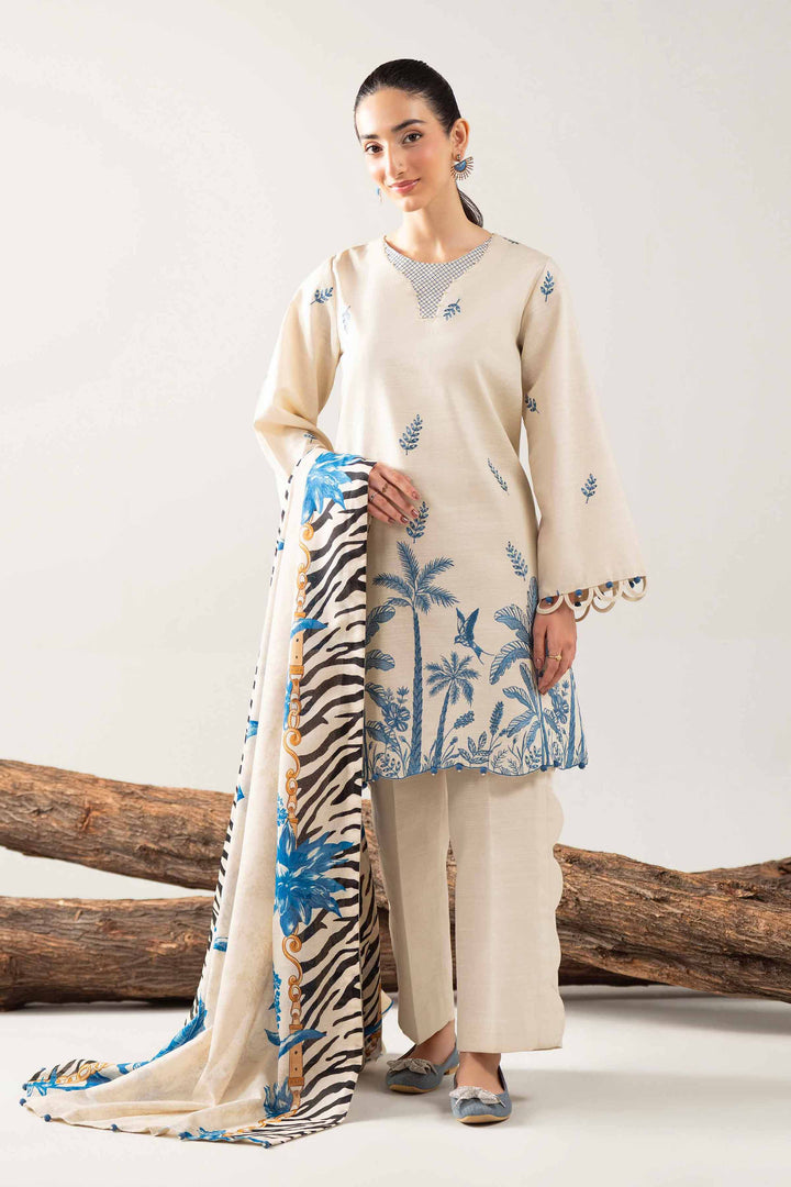 NishatUAE -  Beige Embroidered Khaddar 3-piece Unstitched Suit