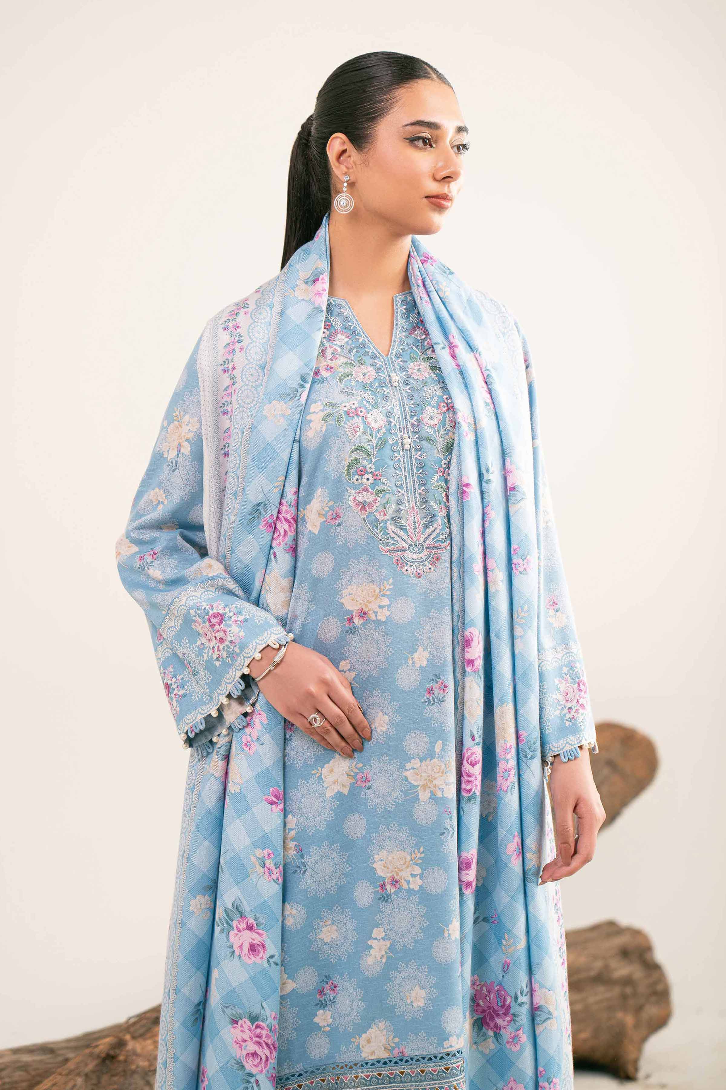 NishatUAE -  Blue Embroidered Karandi 3-piece Unstitched Suit