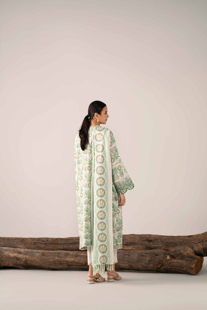 NishatUAE -  Green & Off White Embroidered Karandi 3-piece Unstitched Suit