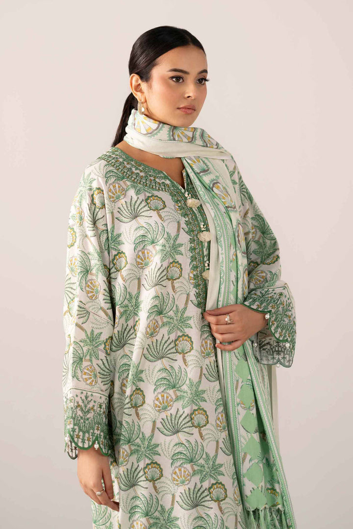 NishatUAE -  Green & Off White Embroidered Karandi 3-piece Unstitched Suit