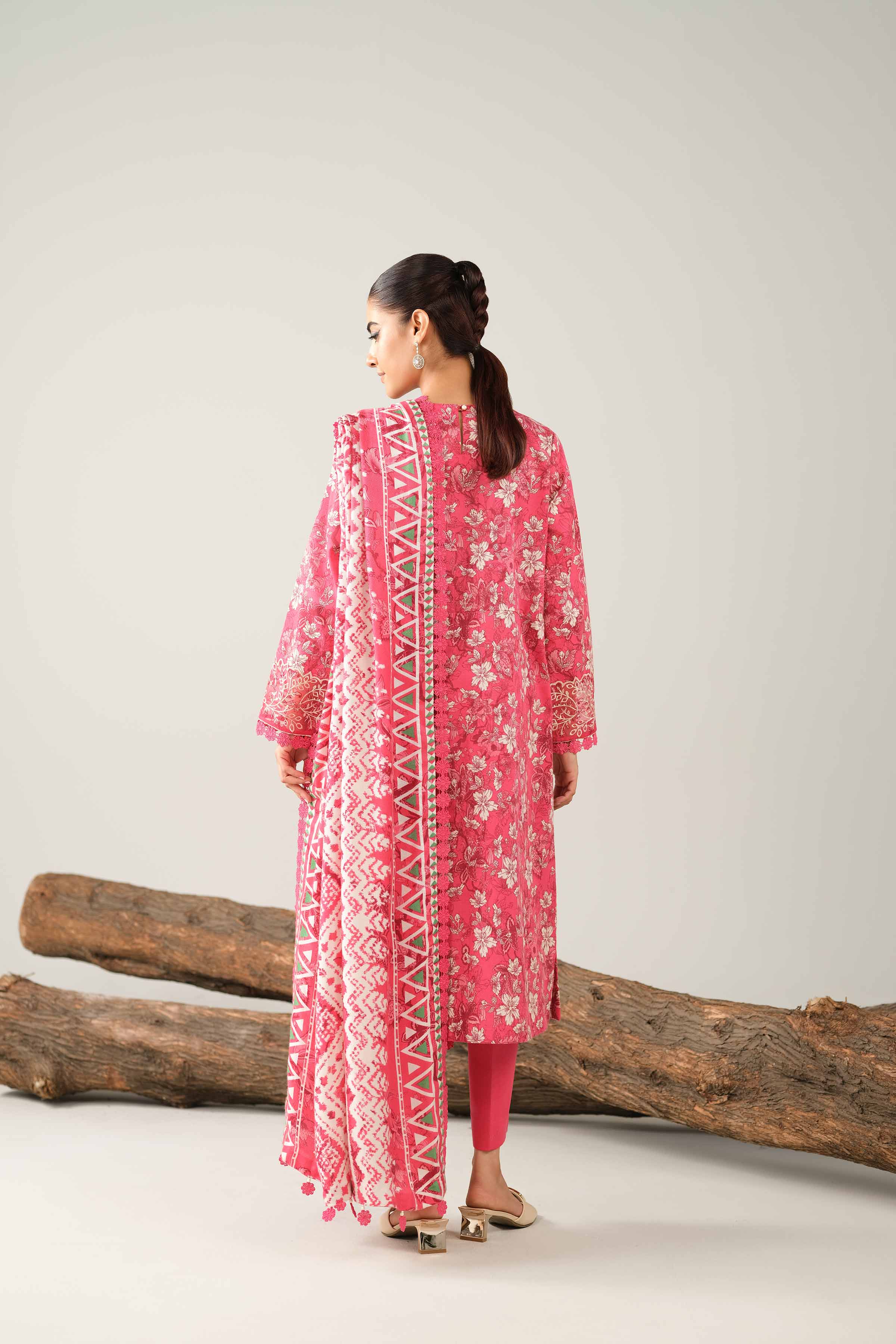 NishatUAE -  Pink Embroidered Karandi 3-piece Unstitched Suit