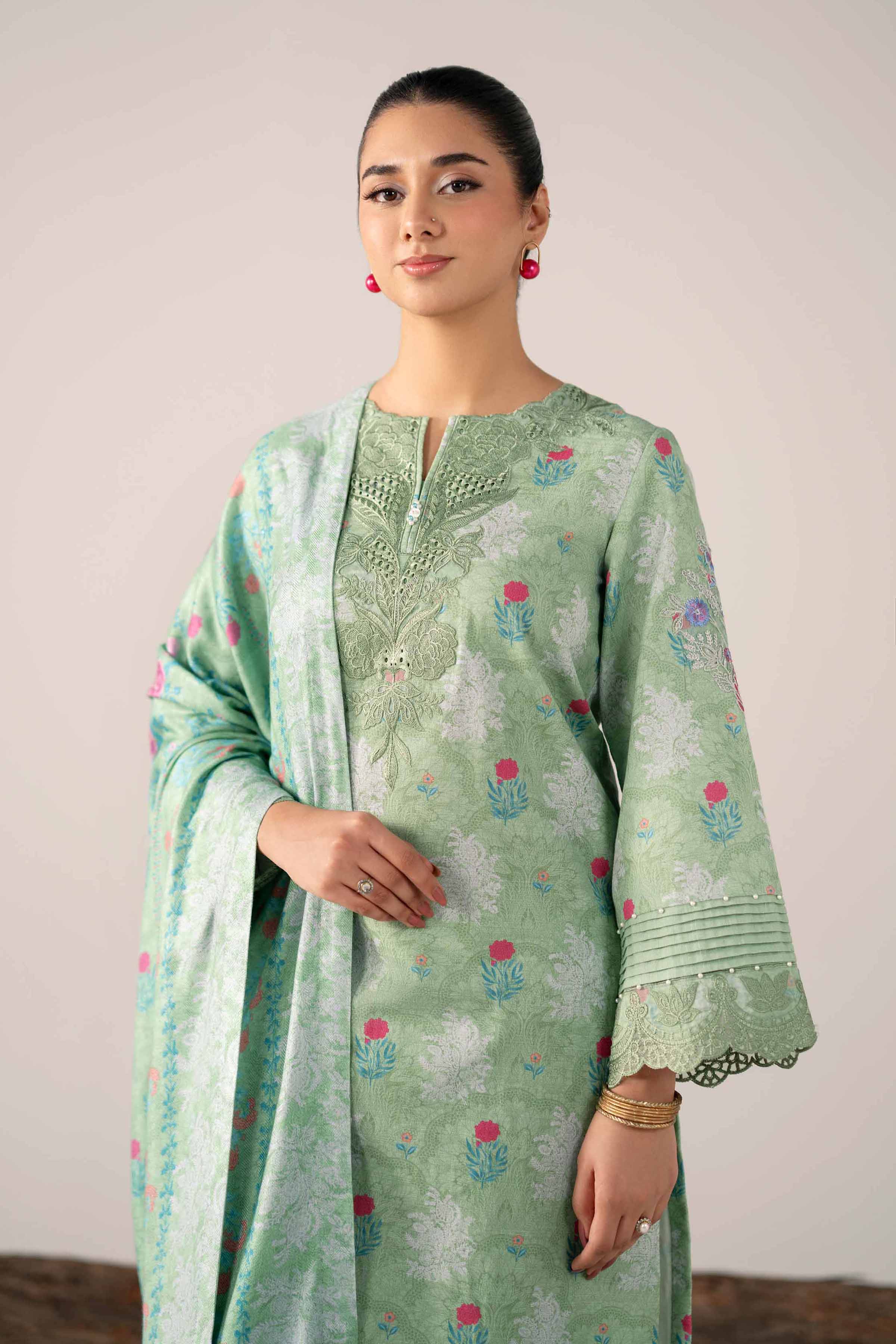 NishatUAE -  Green Embroidered Khaddar 3-piece Unstitched Suit