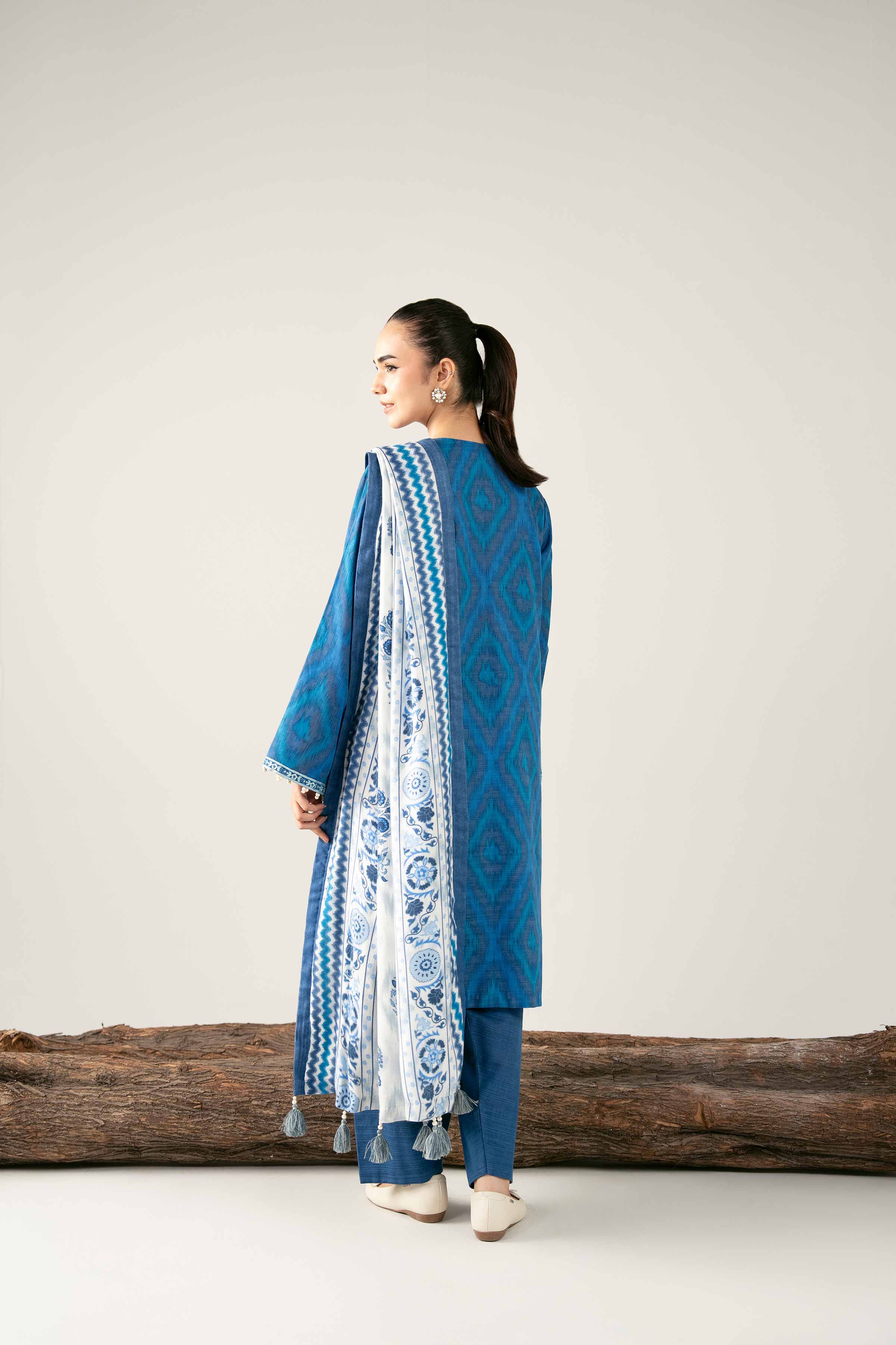 NishatUAE -  Blue & White Embroidered Khaddar 3-piece Unstitched Suit