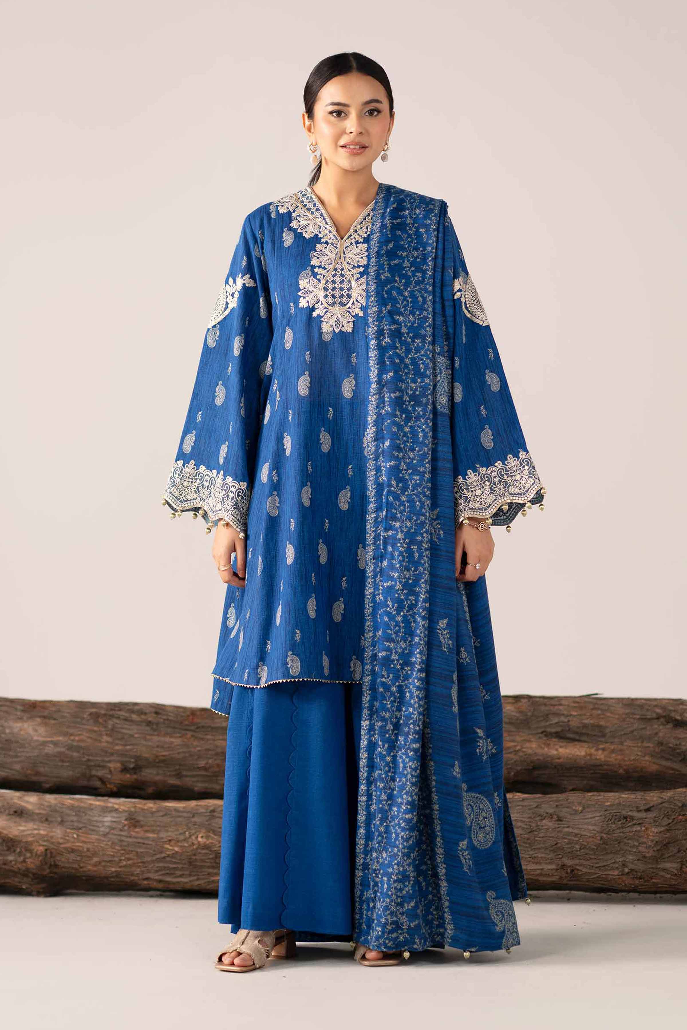 NishatUAE -  Blue Embroidered Khaddar 3-piece Unstitched Suit