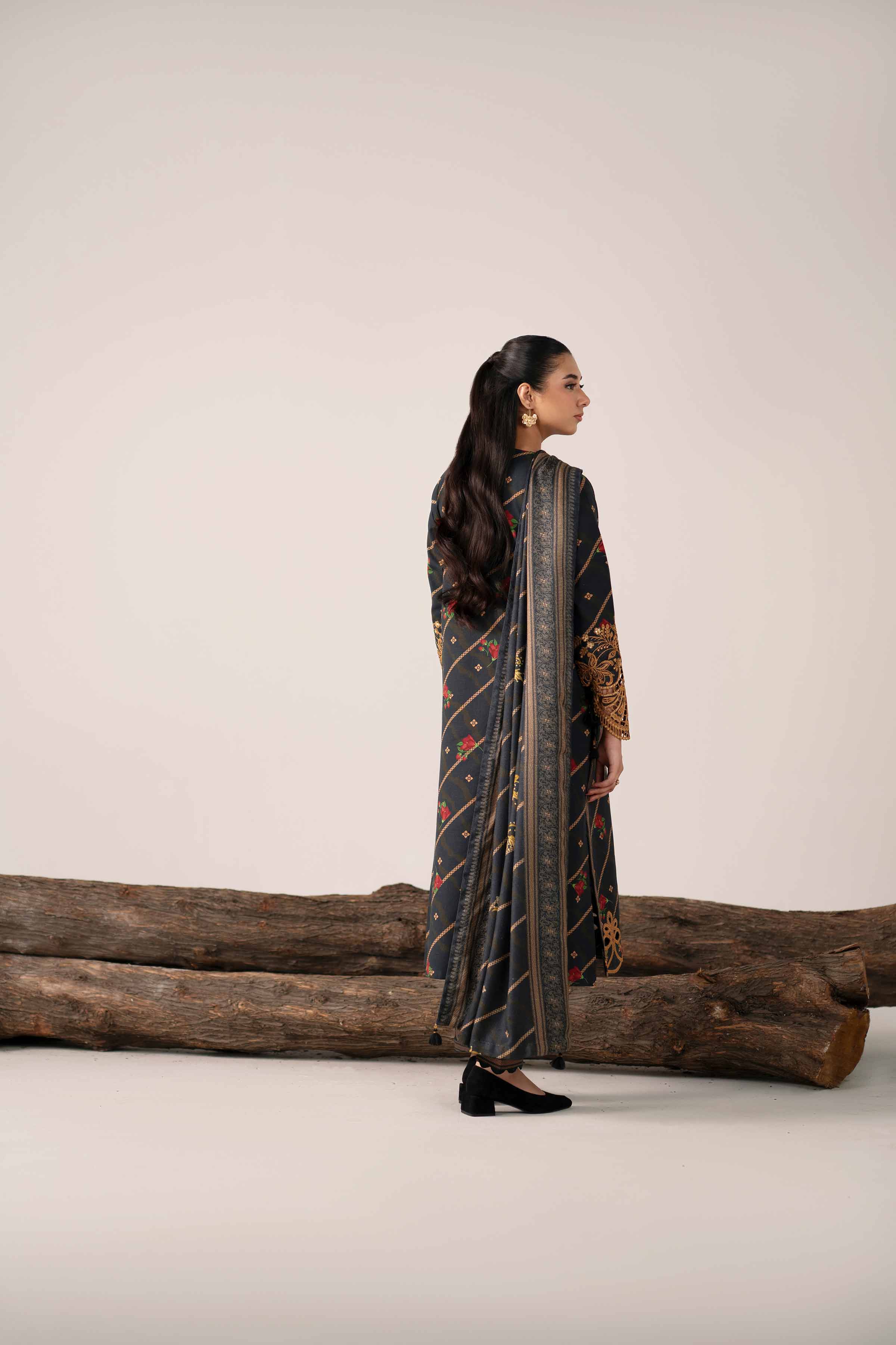 NishatUAE -  Black Embroidered Khaddar 3-piece Unstitched Suit