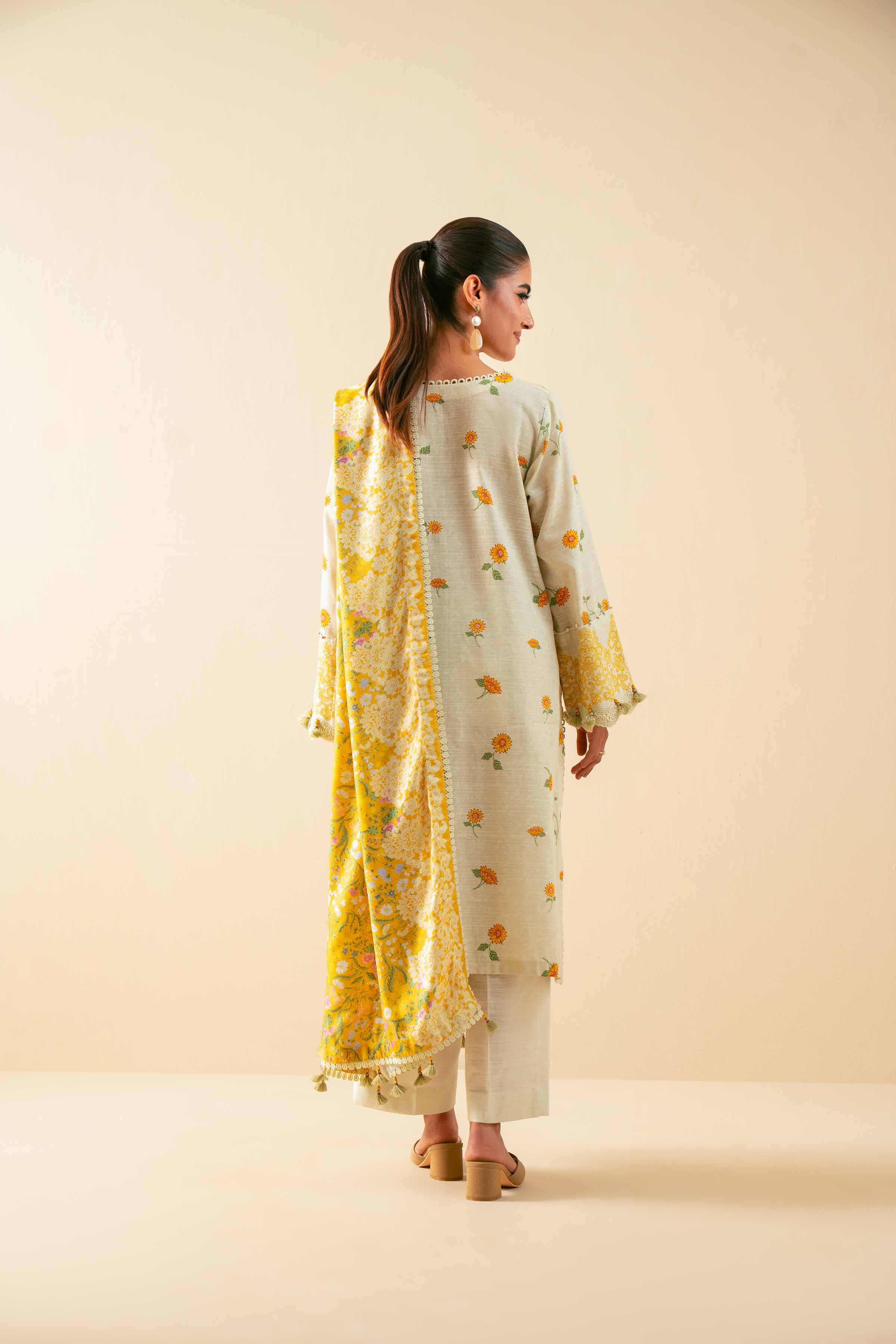 NishatUAE - Beige Printed Khaddar 3-piece Unstitched Suit