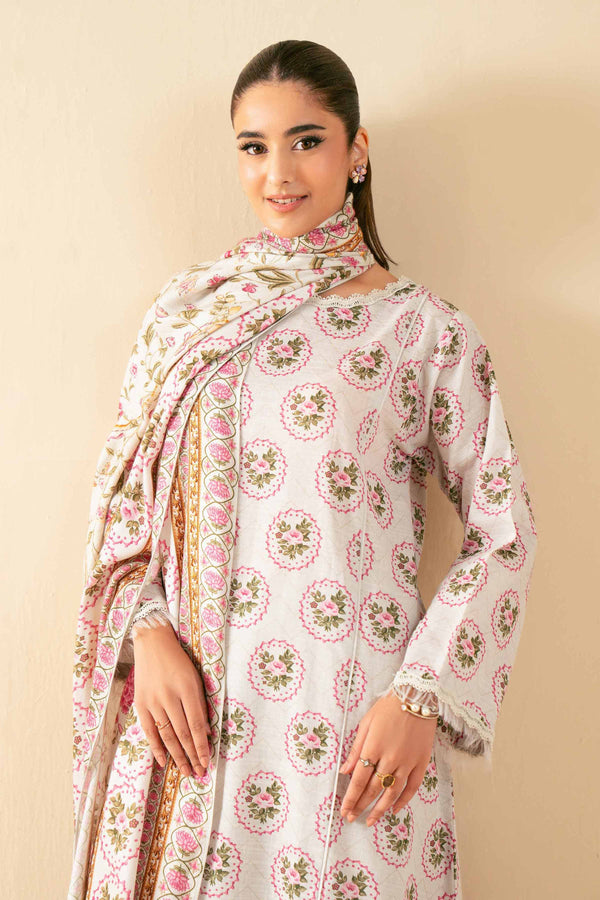 NISHATUAE - Beige Printed Khaddar 3-piece Unstitched Suit