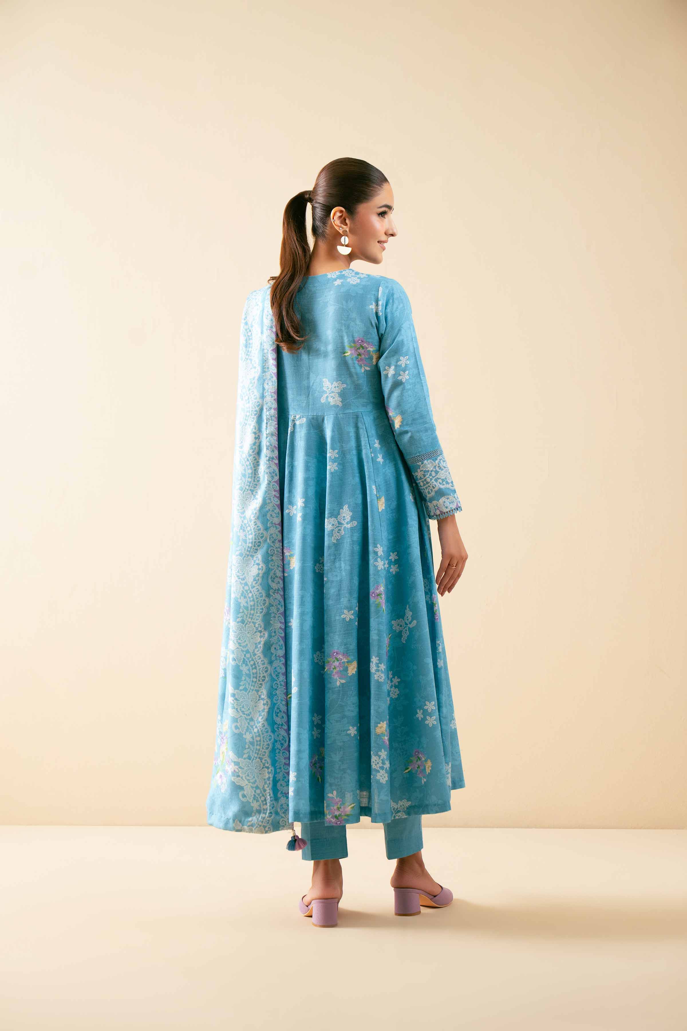 NISHATUAE - Blue Printed Khaddar 3-piece Unstitched Suit