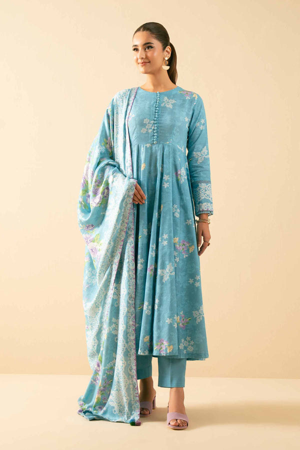 NISHATUAE - Blue Printed Khaddar 3-piece Unstitched Suit