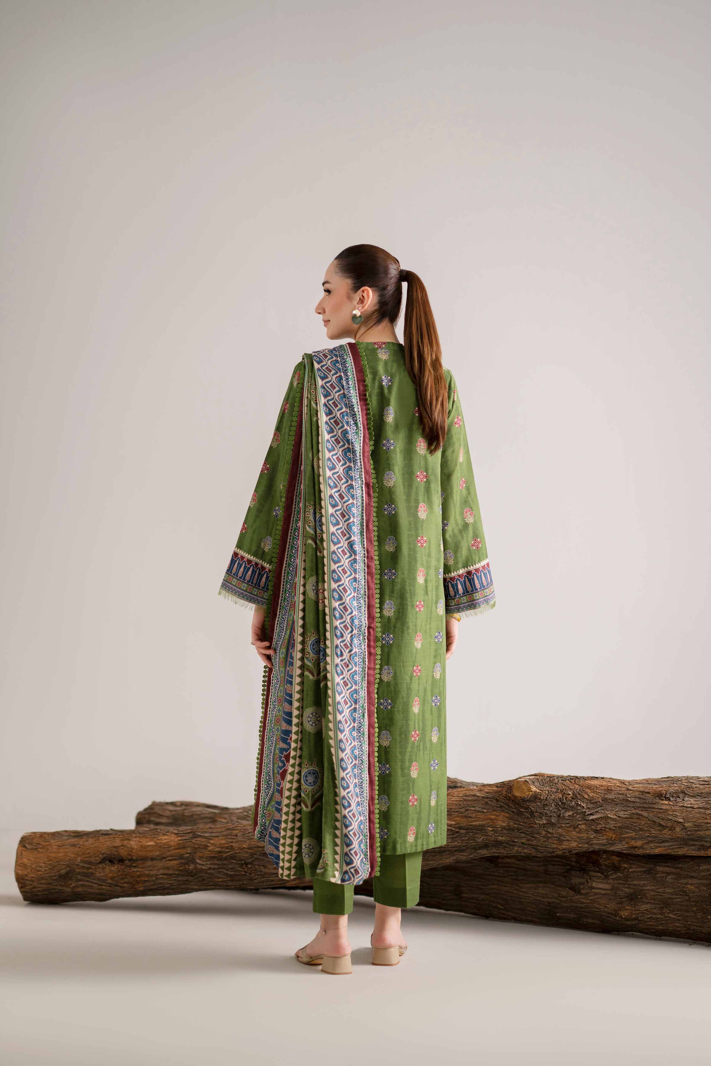 NISHATUAE - Green Printed Khaddar 3-piece Unstitched Suit