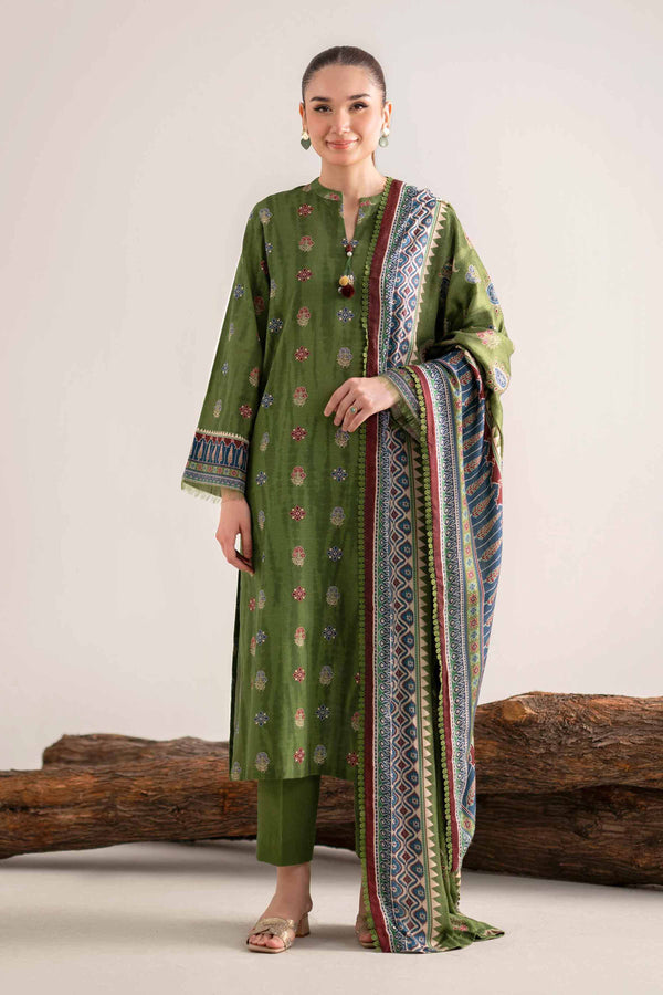 NISHATUAE - Green Printed Khaddar 3-piece Unstitched Suit