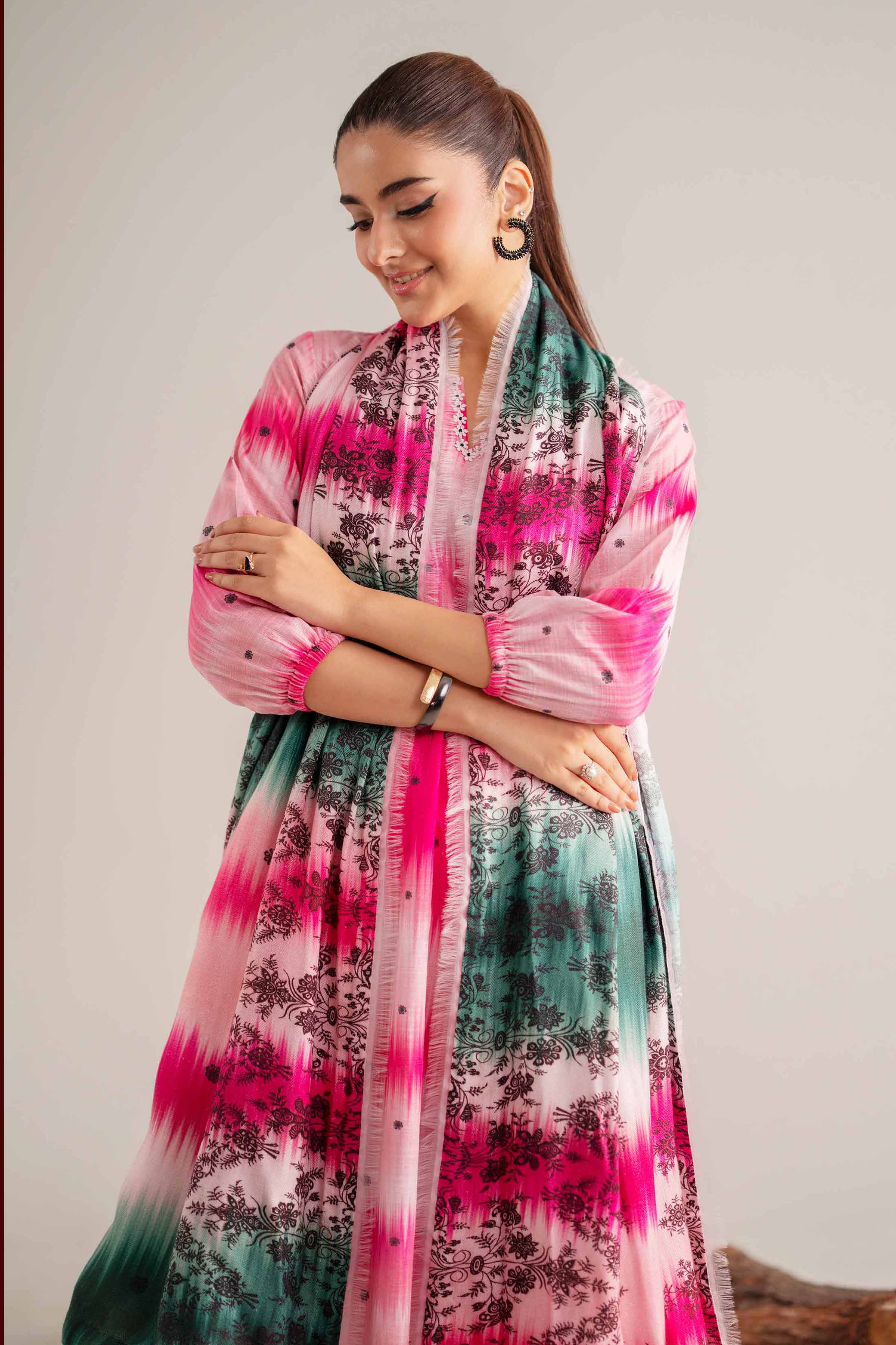 NishatUAE -  Pink Printed Khaddar 3-piece Unstitched Suit