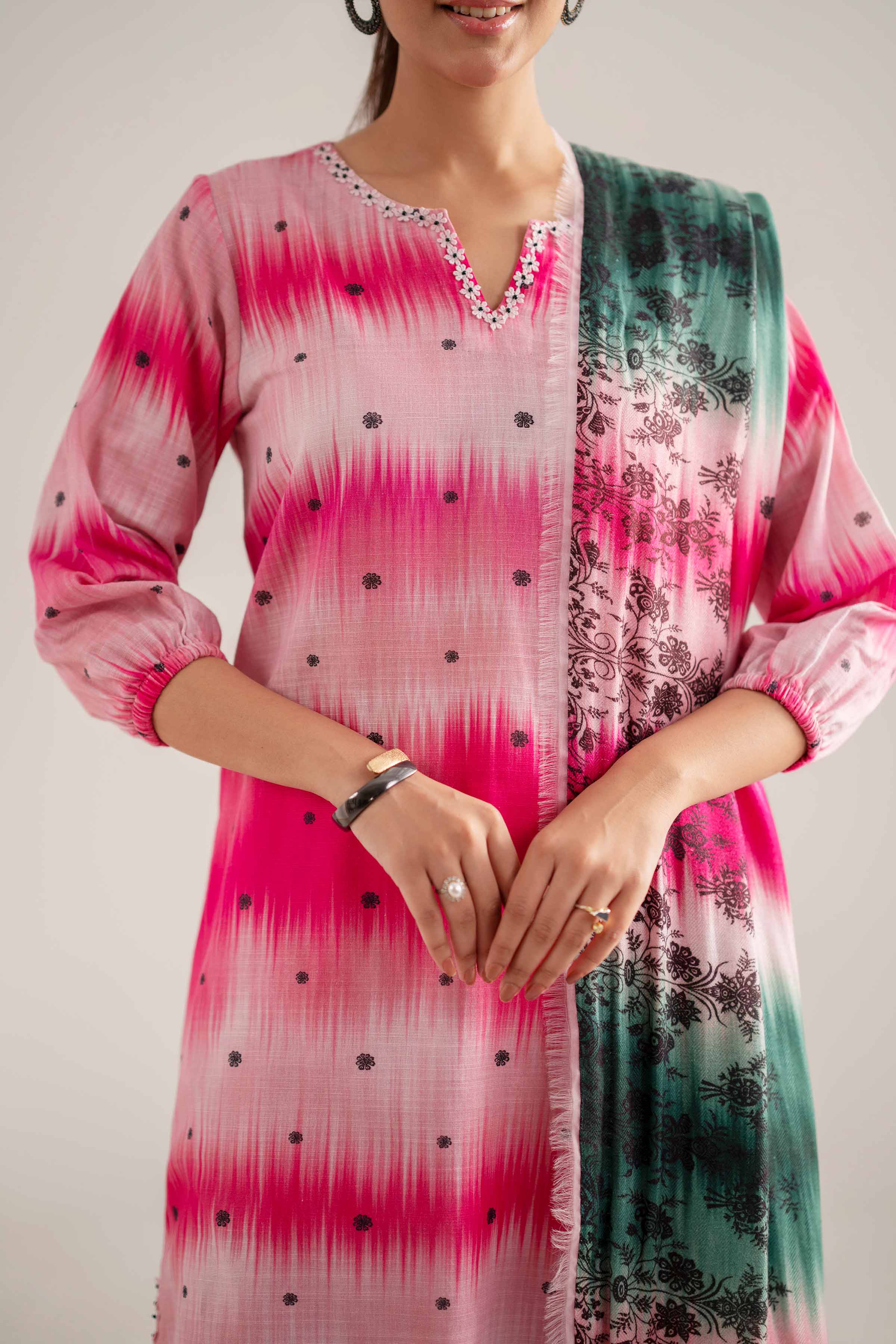 NishatUAE -  Pink Printed Khaddar 3-piece Unstitched Suit