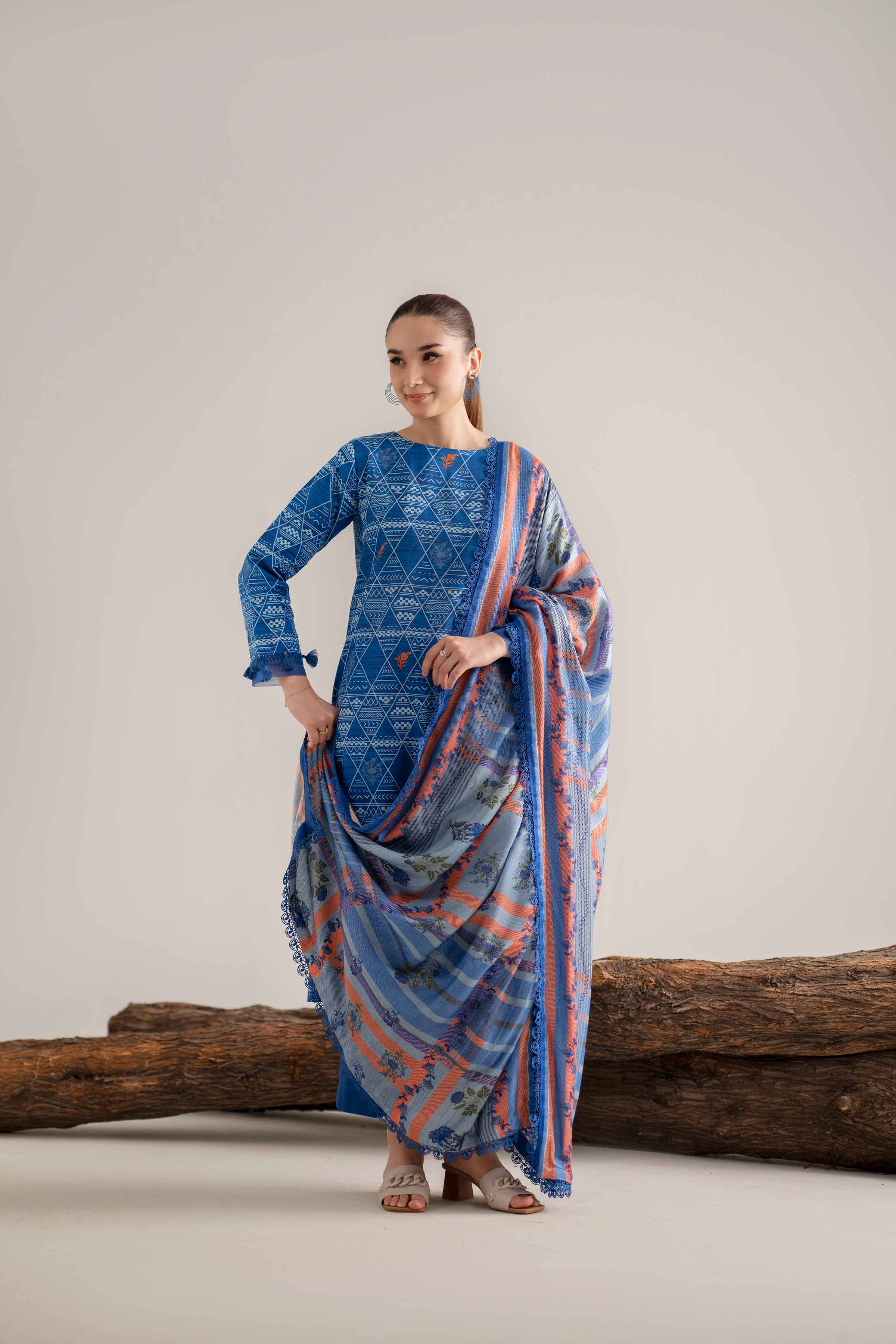 NishatUAE -  Blue Printed Khaddar 3-piece Unstitched Suit
