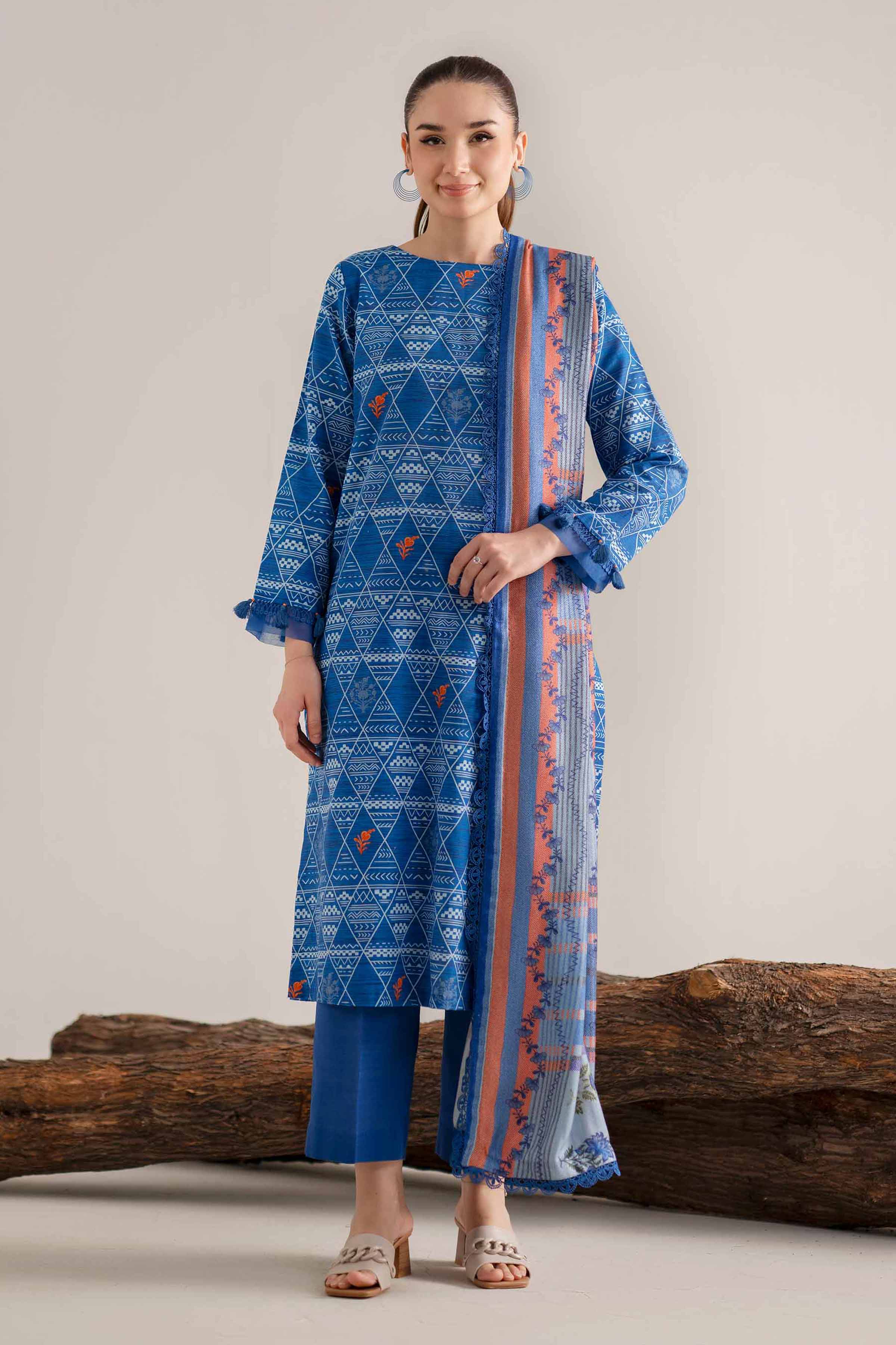 NishatUAE -  Blue Printed Khaddar 3-piece Unstitched Suit