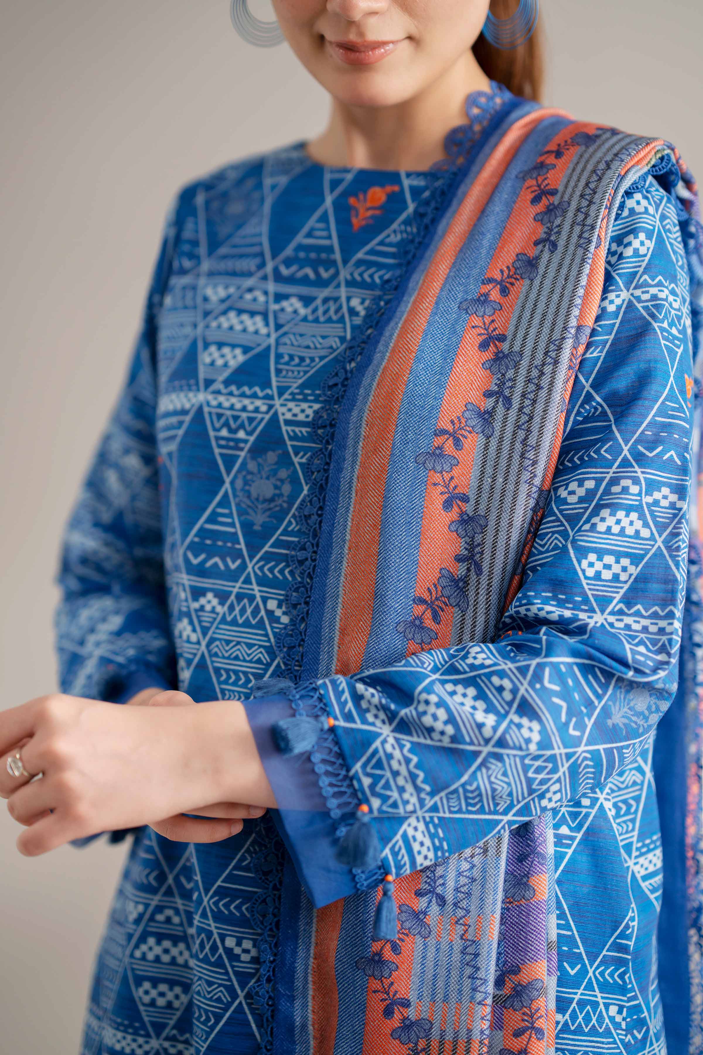 NishatUAE -  Blue Printed Khaddar 3-piece Unstitched Suit