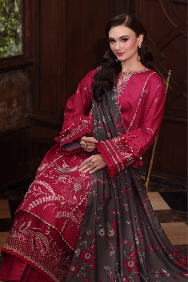 NishatUAE -  Magenta Embroidered Karandi 3-piece Unstitched Suit