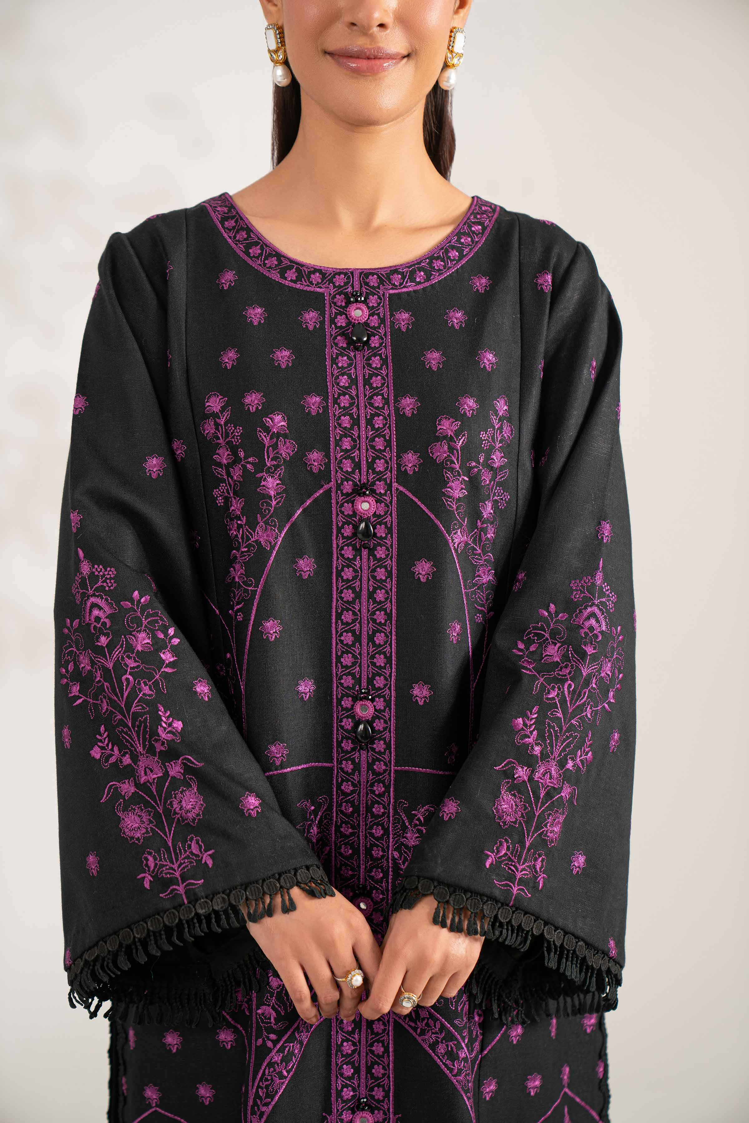 NishatUAE -  Black Embroidered Karandi 3-piece Unstitched Suit