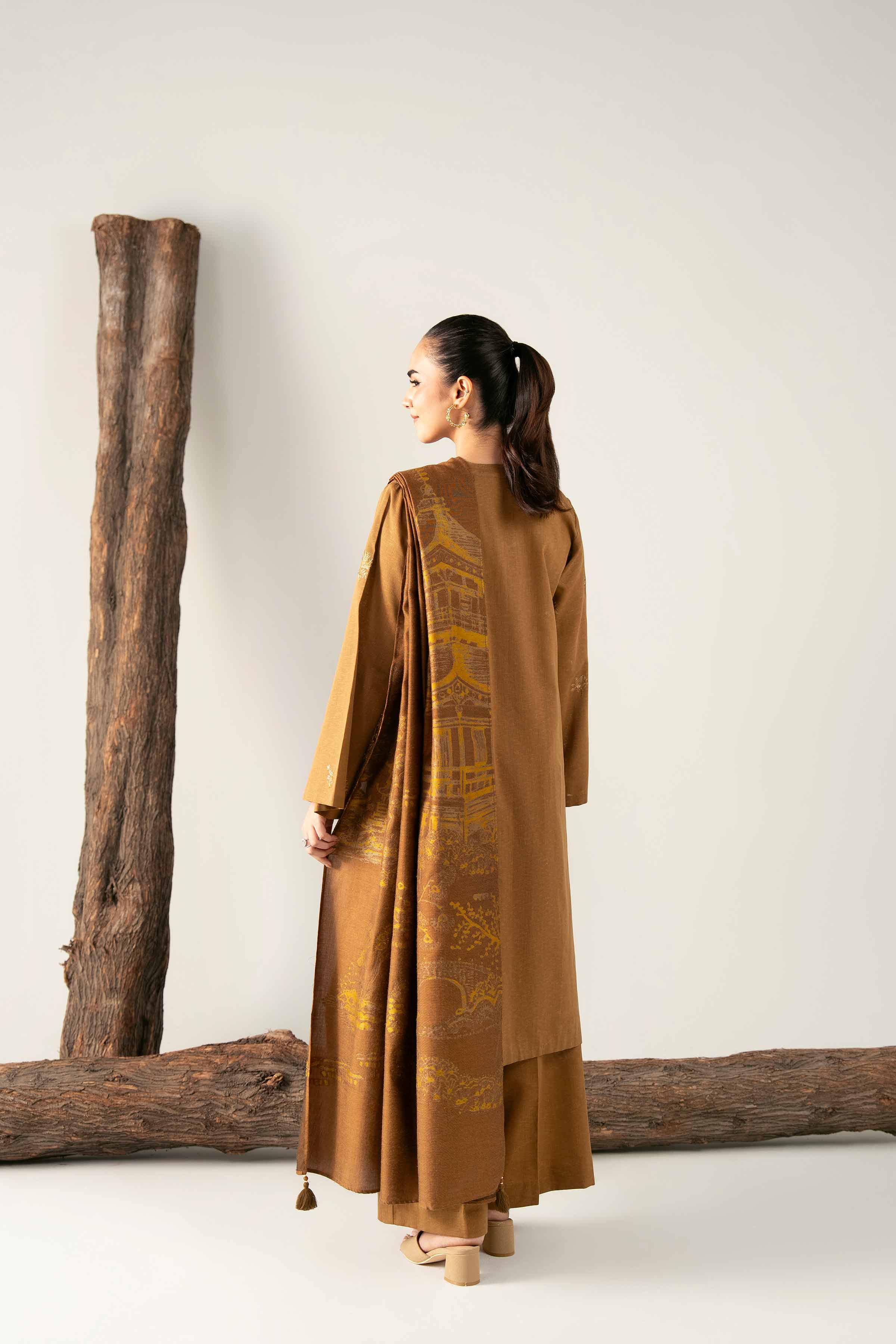 NishatUAE -  Brown Embroidered Karandi 3-piece Unstitched Suit