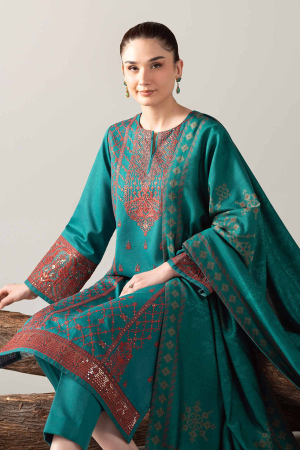 NishatUAE -  Green Embroidered Karandi 3-piece Unstitched Suit