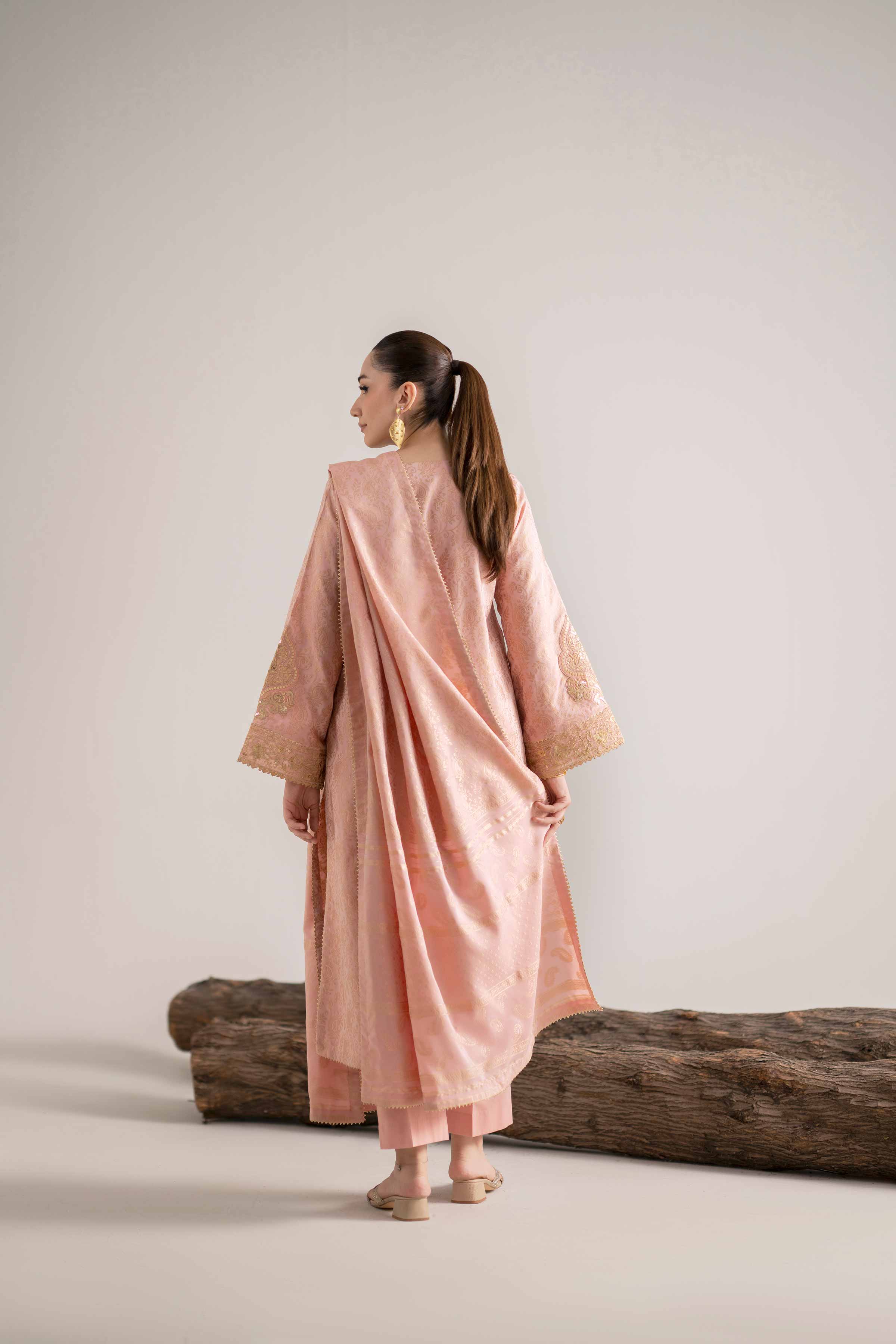 NishatUAE -  Pink Embroidered Jacquard 3-piece Unstitched Suit