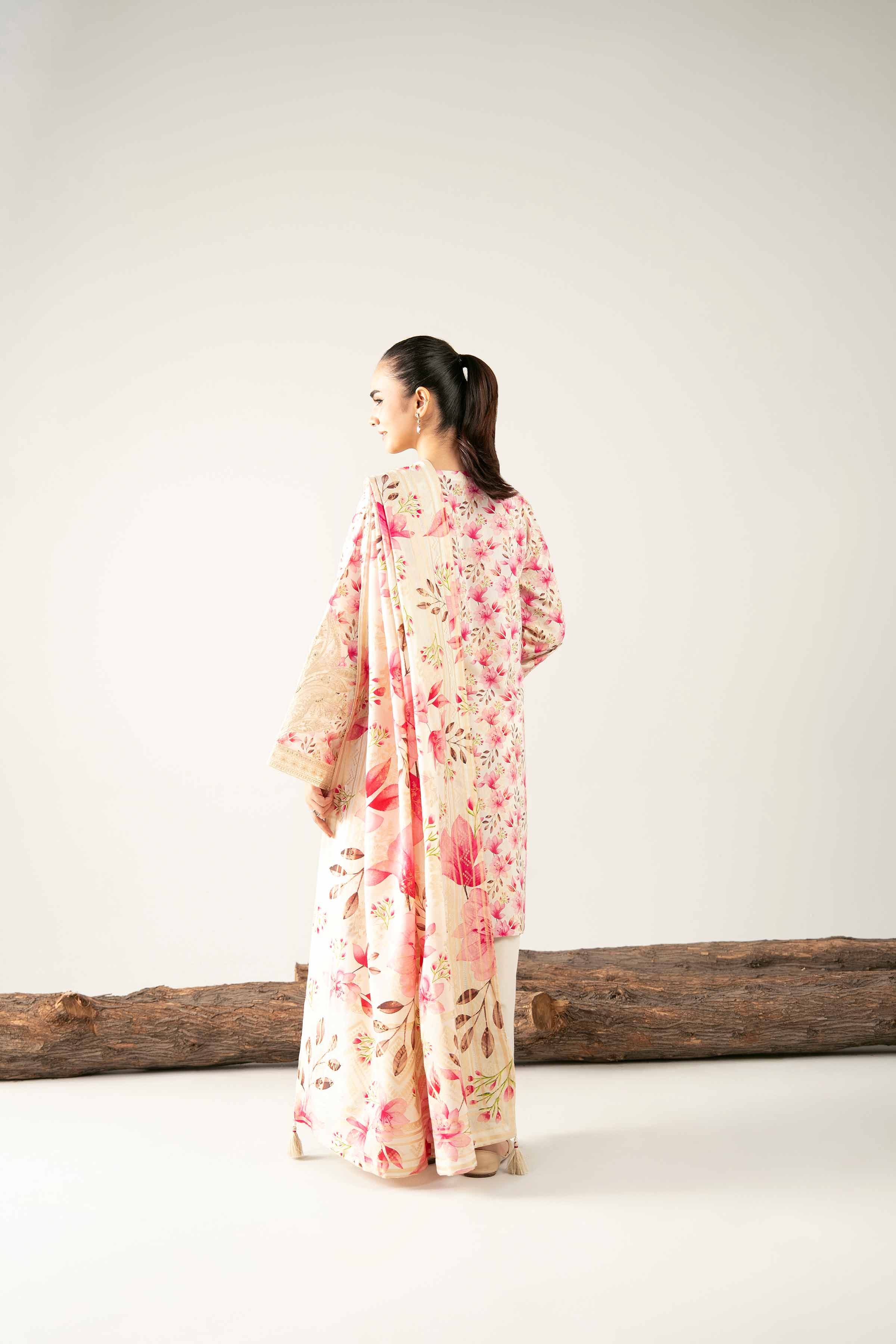 NishatUAE -  Cream & Pink Embroidered Jacquard 3-piece Unstitched Suit