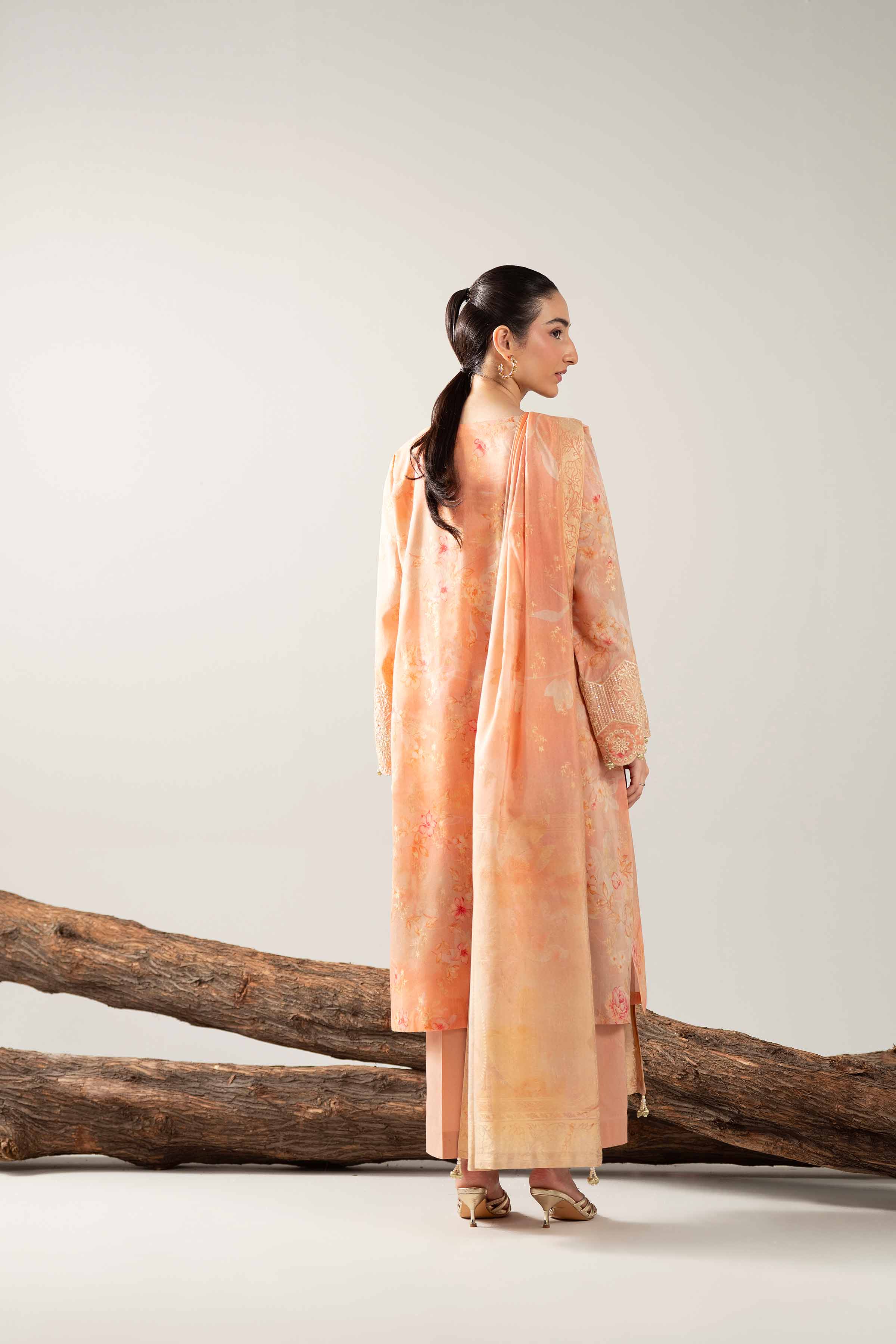 NishatUAE -  Peach & Coral Embroidered Jacquard 3-piece Unstitched Suit