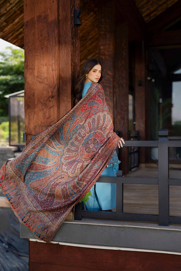 NISHATUAE - Teal Embroidered Karandi 3-piece Unstitched Suit