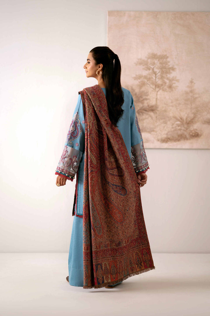 NISHATUAE - Teal Embroidered Karandi 3-piece Unstitched Suit
