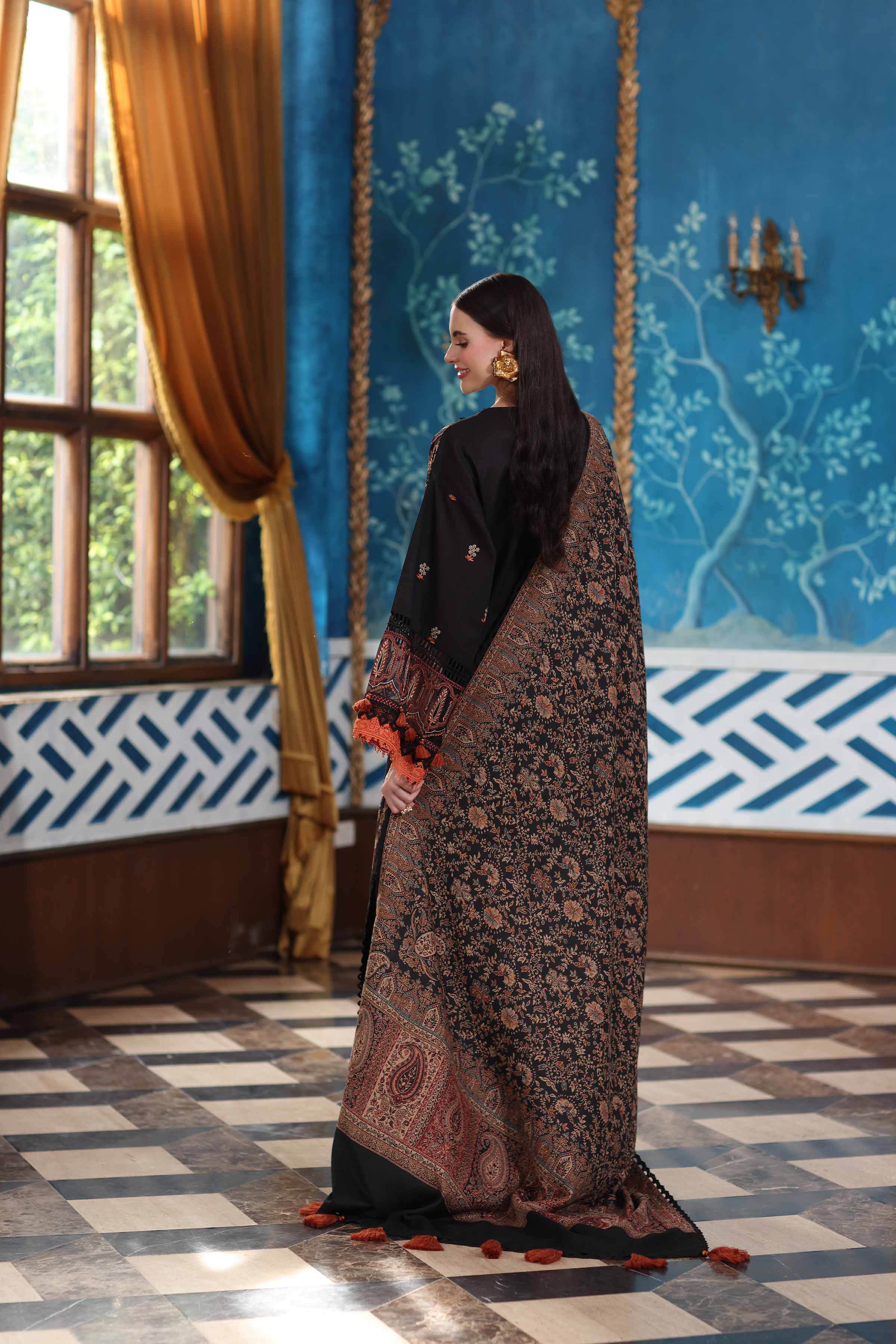 NISHATUAE - Black Embroidered Karandi 3-piece Unstitched Suit